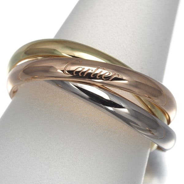 Cartier Ring Trinity 3Color Sm Eu48 18K 750 Yellow White Rose Gold: Cartier Ring Trinity 3Color Sm Eu48 18K 750 Yellow White Rose Gold Cartier's iconic Trinity ring is a masterclass in multi-tonal elegance, featuring 18k yellow, white, and rose gold in perfect harmony