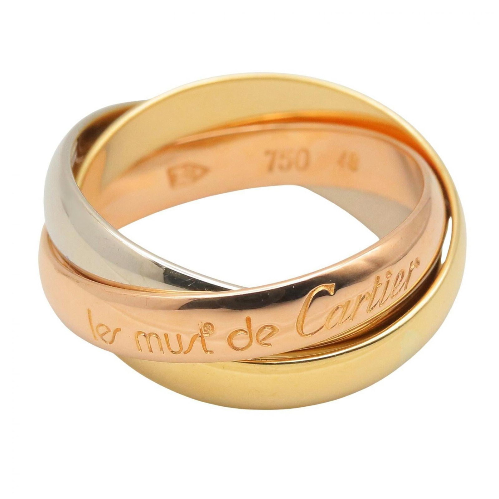CARTIER Band Ring Pink Gold (18K) White Gold (18K) Yellow Gold (18K): CARTIER Band Ring Pink Gold (18K) White Gold (18K) Yellow Gold (18K) Pink gold, white gold, and yellow gold come together in this elegant Cartier band ring, available in 18K purity. The item features 