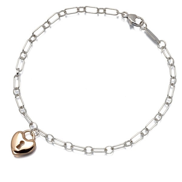 Tiffany&Co. Bracelet Heartlock 925 Sterling Silver/18K 750 Rose Gold: Tiffany&Co. Bracelet Heartlock 925 Sterling Silver/18K 750 Rose Gold 925 Sterling Silver and 18K Rose Gold Heartlock Bracelet from Tiffany&Co. - A beautiful sterling silver bracelet with a delicate 18
