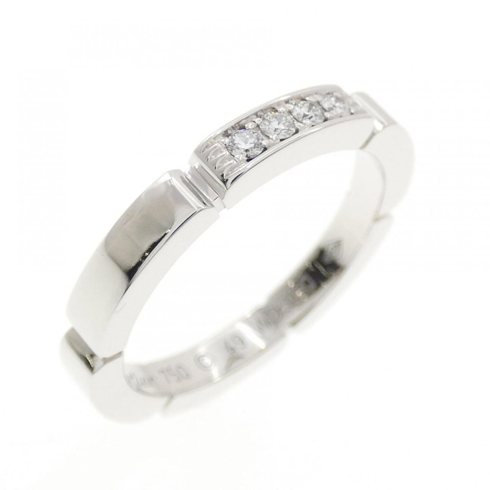 CARTIER Band Ring White Gold (18K): CARTIER Band Ring White Gold (18K) Cartier Band Ring White Gold (18K) is a gently used, 18K white gold band ring featuring a diamond stone. With a US size 5 and 2.5mm width, this ring is a subtle yet 