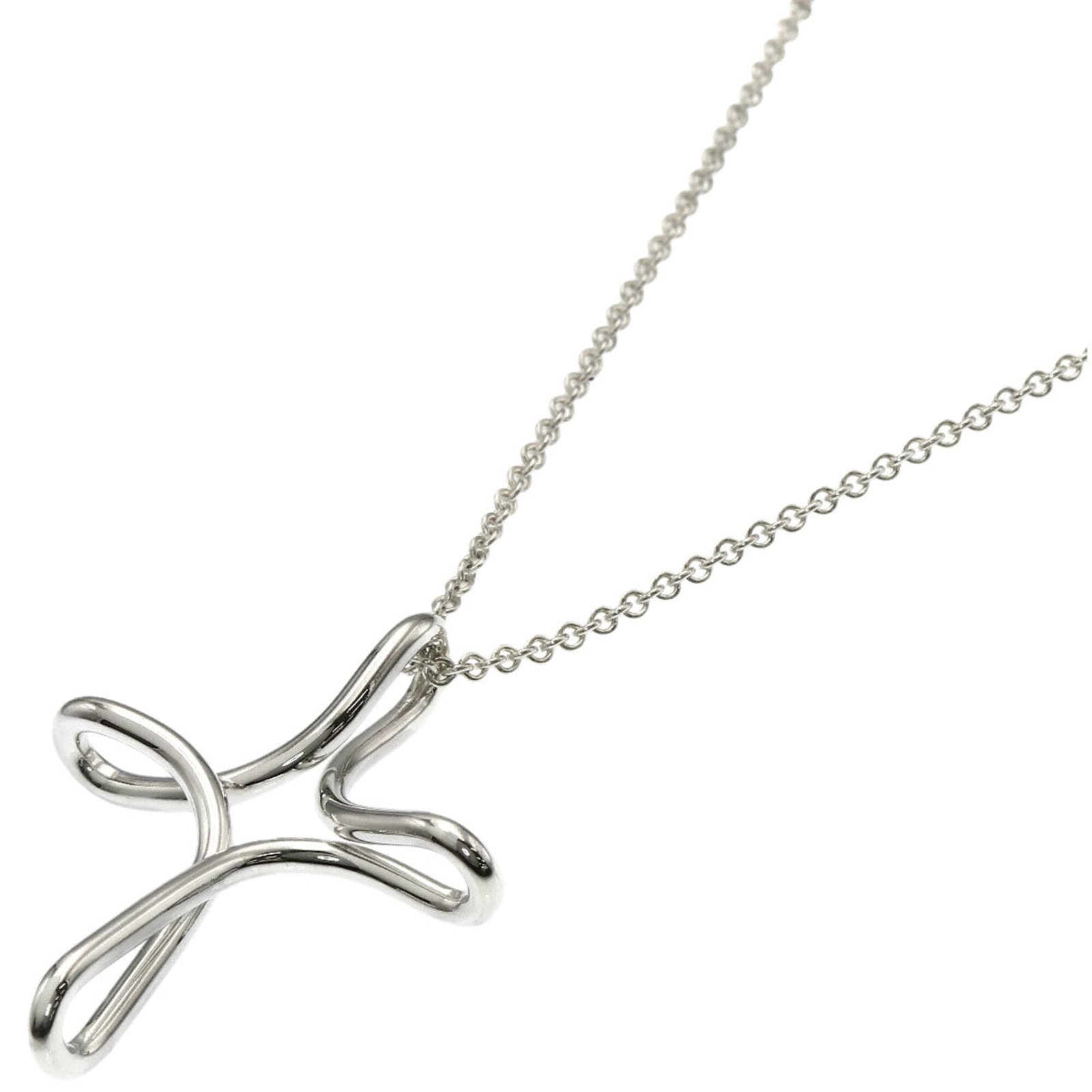 TIFFANY Silver Necklace: TIFFANY Silver Necklace Silver necklace from Tiffany featuring a 35.9mm x 28mm pendant, gently used with minor signs of wear, including small scratches or light marks. The necklace is made from
