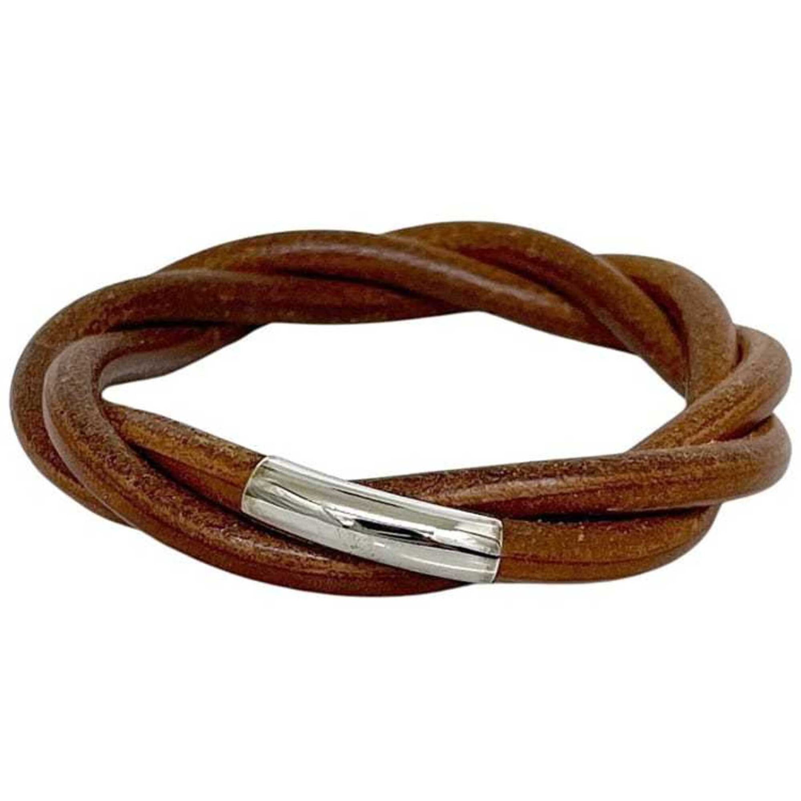 HERMES Charm Bracelet Leather: HERMES Charm Bracelet Leather Brown leather charm bracelet from Hermes, featuring a classic design with visible scratches and scuffs. Made from high-quality leather, this 20cm charm bracelet is a