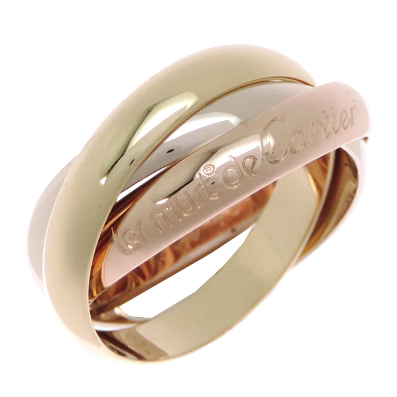 CARTIER Band Ring Pink Gold (18K) White Gold (18K) Yellow Gold (18K): CARTIER Band Ring Pink Gold (18K) White Gold (18K) Yellow Gold (18K) Pink gold, white gold, and yellow gold come together in this elegant Cartier band ring, available in 18K. The ring features a