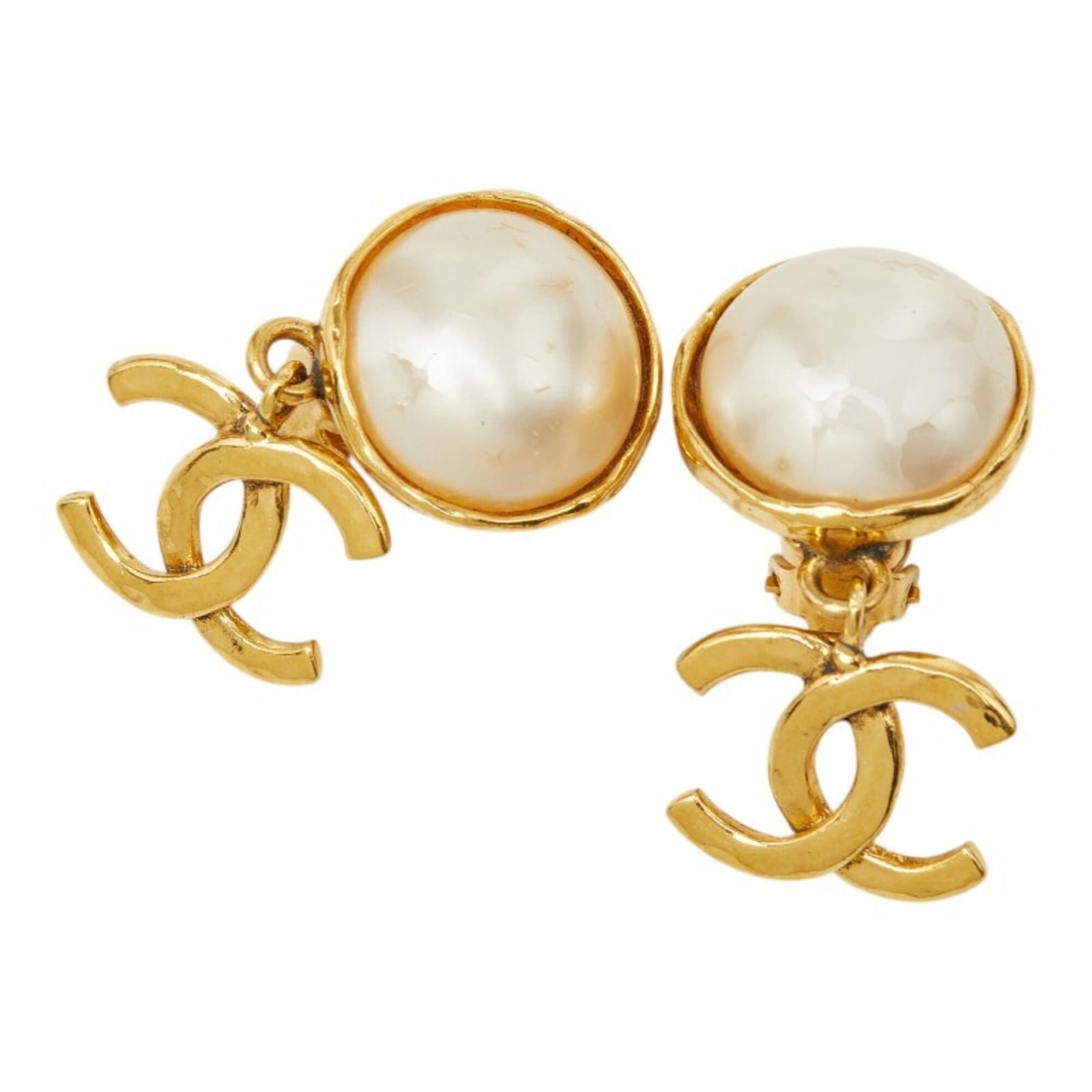 CHANEL Clip Earrings Gold Plating: CHANEL Clip Earrings Gold Plating Gold plated clip earrings from CHANEL, featuring a sleek design with visible wear and scratches, adding to their unique character. The gold plating provides a touch o