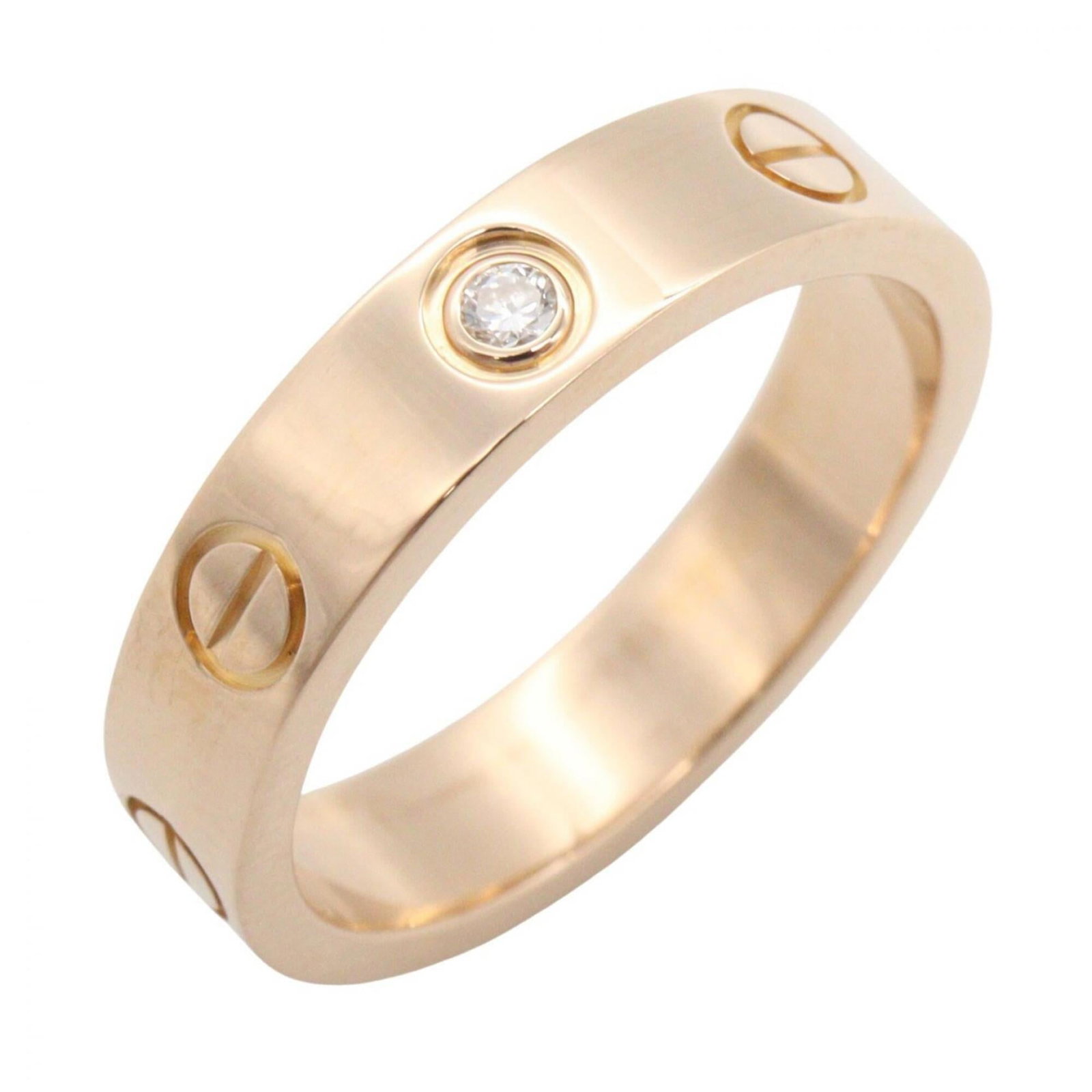CARTIER Band Ring Pink Gold (18K): CARTIER Band Ring Pink Gold (18K) Pink gold (18K) band ring from Cartier, featuring a clear stone and a classic design. Gently used with minor signs of wear, this item is in very good condition. The r