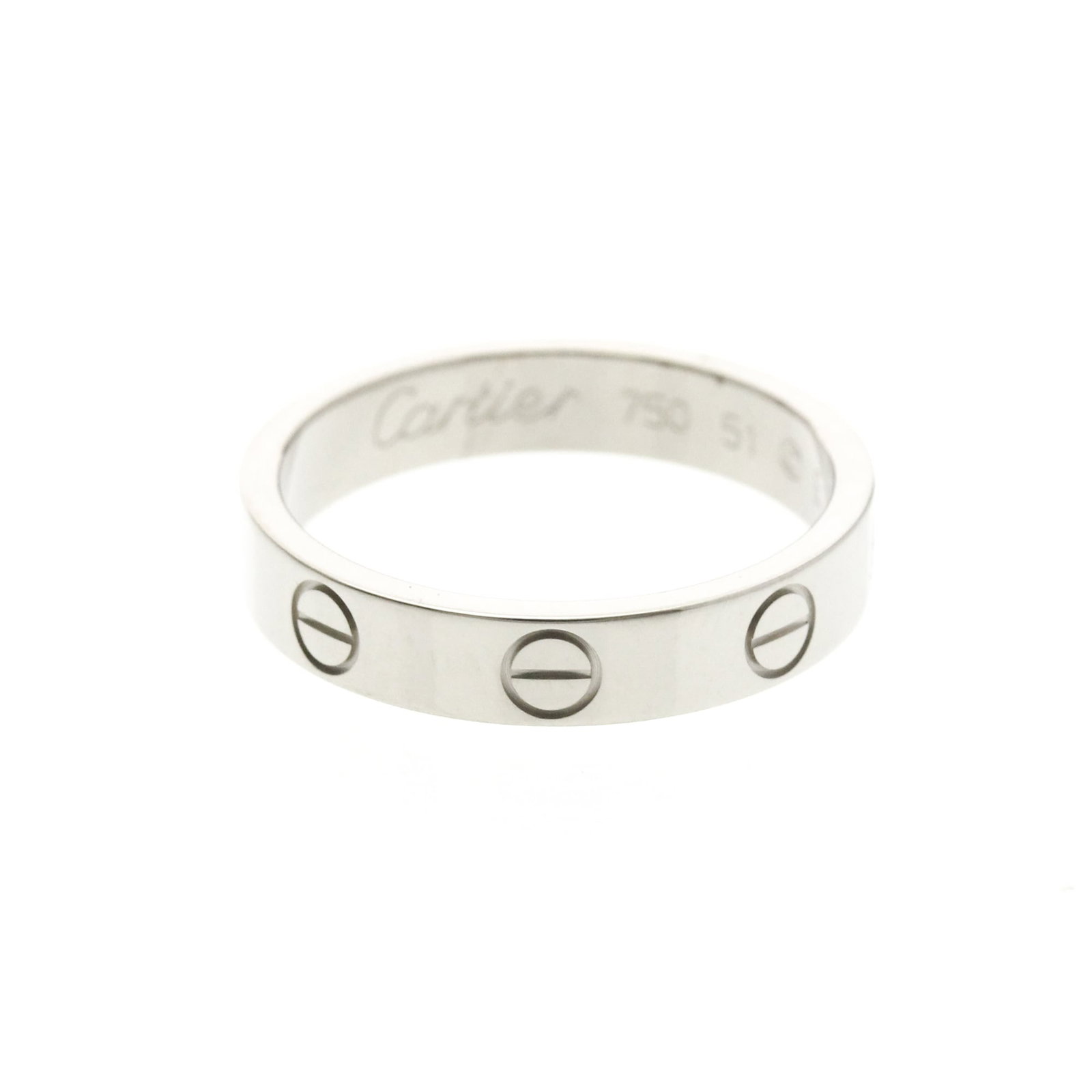 CARTIER Band Ring White Gold (18K): CARTIER Band Ring White Gold (18K) The Cartier Mini Love Ring Band Ring in White Gold (18K) is a stylish and elegant accessory. This 18K white gold band ring features a slender 3.7mm width and weighs 