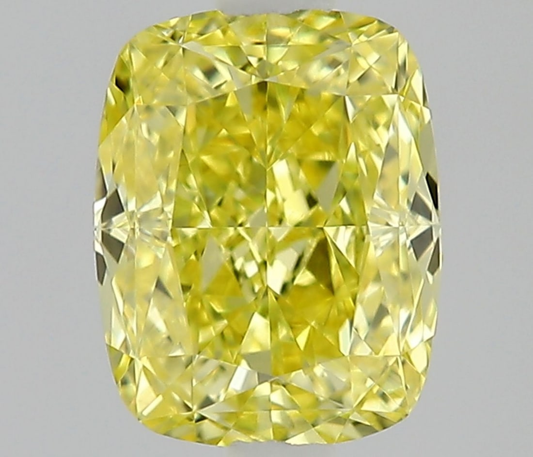 Cushion Brilliant 0.4ct Fancy Intense Yellow VVS2 - Loose Natural Diamond: Cushion Brilliant 0.4ct Fancy Intense Yellow VVS2 - Loose Natural Diamond 0.4ct Fancy Intense Yellow VVS2 - Loose Natural Diamond. This cushion brilliant diamond boasts a vibrant Fancy Intense Yellow