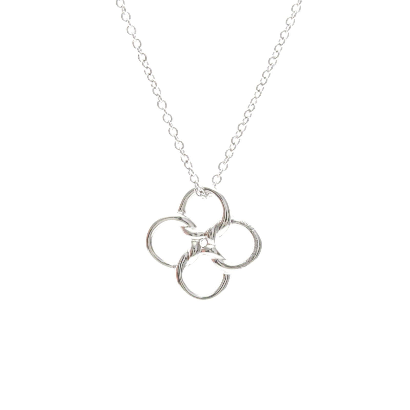 TIFFANY Platinum Silver: TIFFANY Platinum Silver Tiffany Platinum Silver Quadrofolio Necklace is a fashion pendant necklace featuring a 950 platinum metal pendant with a silver finish. The necklace has a 40.5 cm circumference