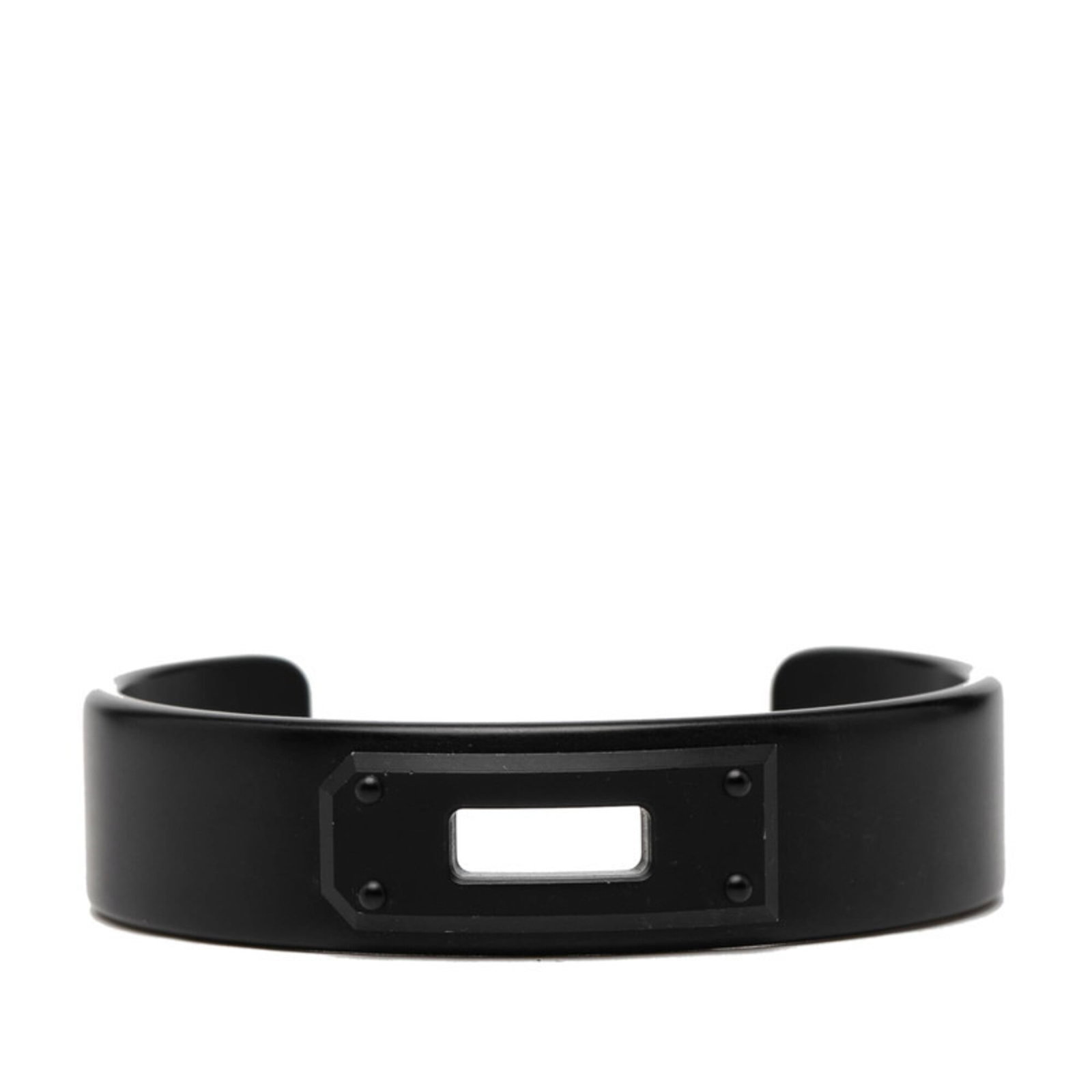 HERMES Bangle Aluminum: HERMES Bangle Aluminum The Hermes Bangle Aluminum is a stylish accessory featuring a sleek black aluminum design, measuring 17.5cm in length. This bangle has visible wear, including scratches and