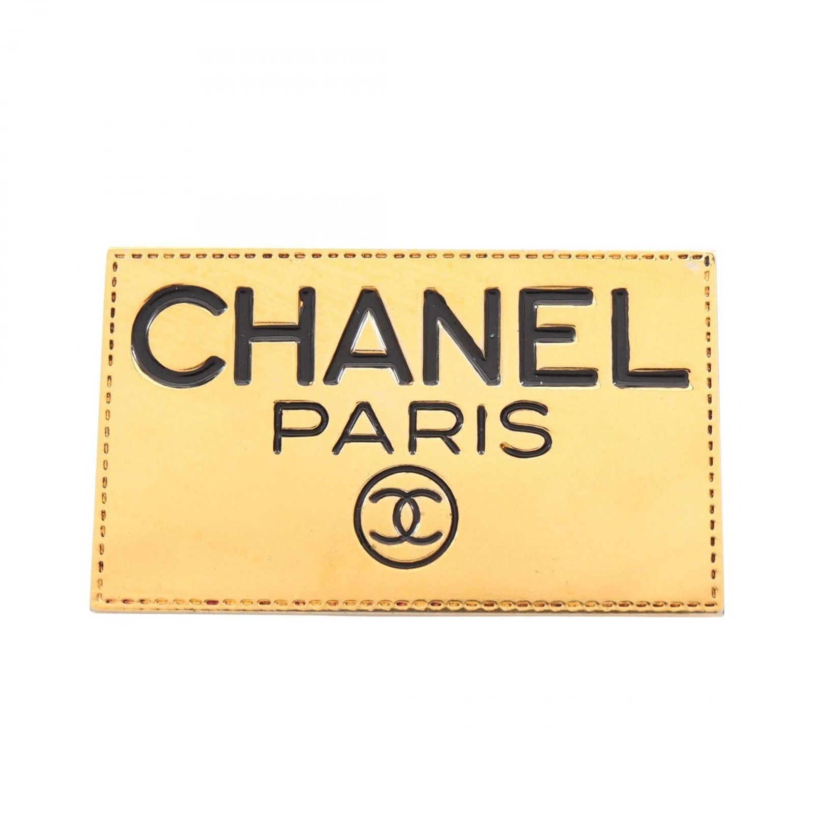 CHANEL Brooch Gold Plating: CHANEL Brooch Gold Plating Gold plating gives this CHANEL brooch a luxurious touch, while visible scratches and scuffs add a touch of worn elegance. Measuring 3.2cm x 5.3cm, this brooch is a small