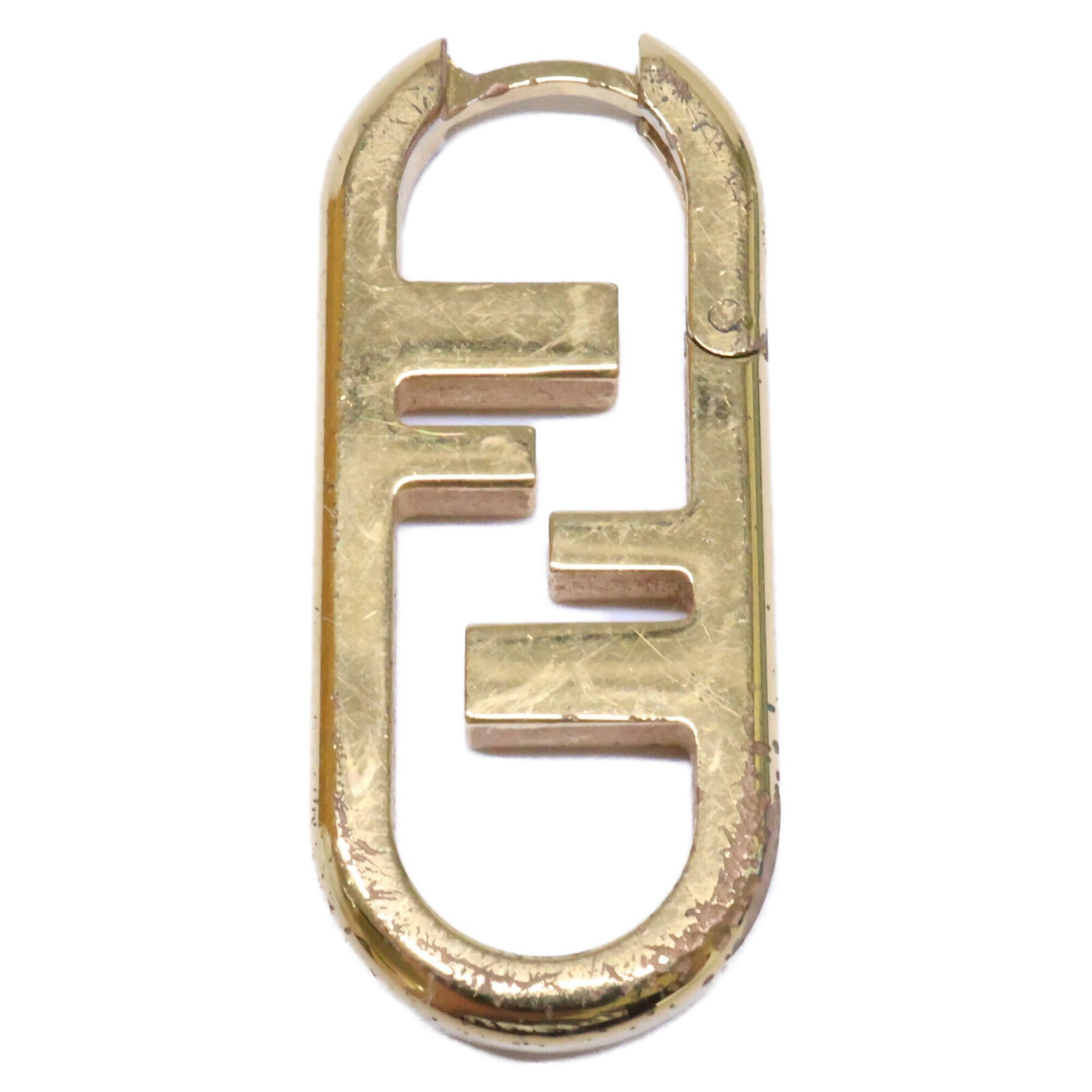 FENDI Stud Earrings Metal: FENDI Stud Earrings Metal Gold Fendi Stud Earrings with Visible Wear. These metal stud earrings feature the iconic Fendi brand and have a distinctive gold finish. With scratches and scuffs present,