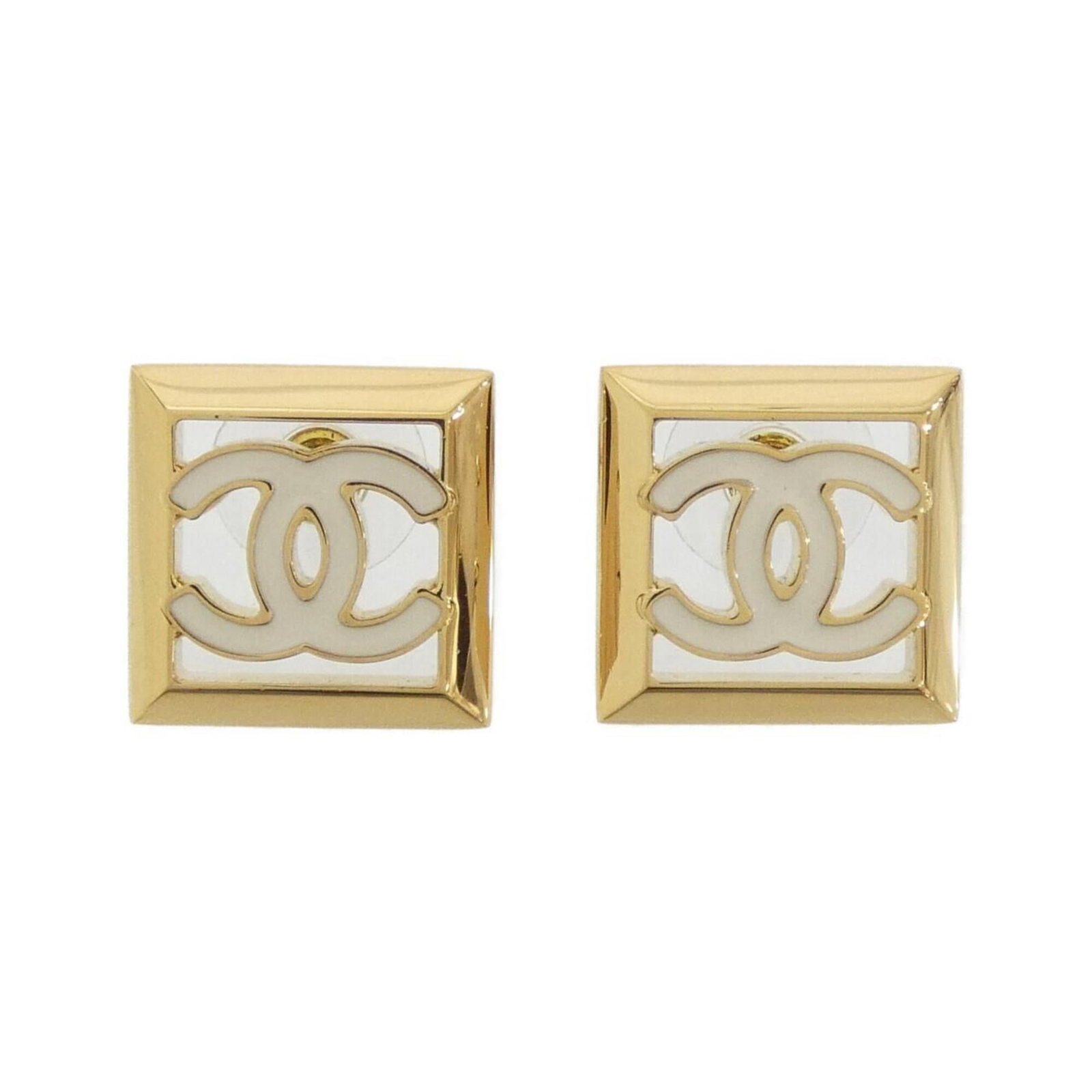 CHANEL Stud Earrings White Gold: CHANEL Stud Earrings White Gold Stud earrings in white gold, featuring the iconic CHANEL design, are available in this gently used listing. The earrings are in very good condition, with minor signs