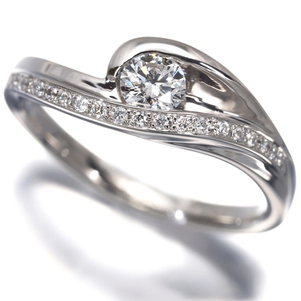 Diamond 0.25Ct/0.08Ct Wave Solitaire Ring 900 Platinum (1 of 6)