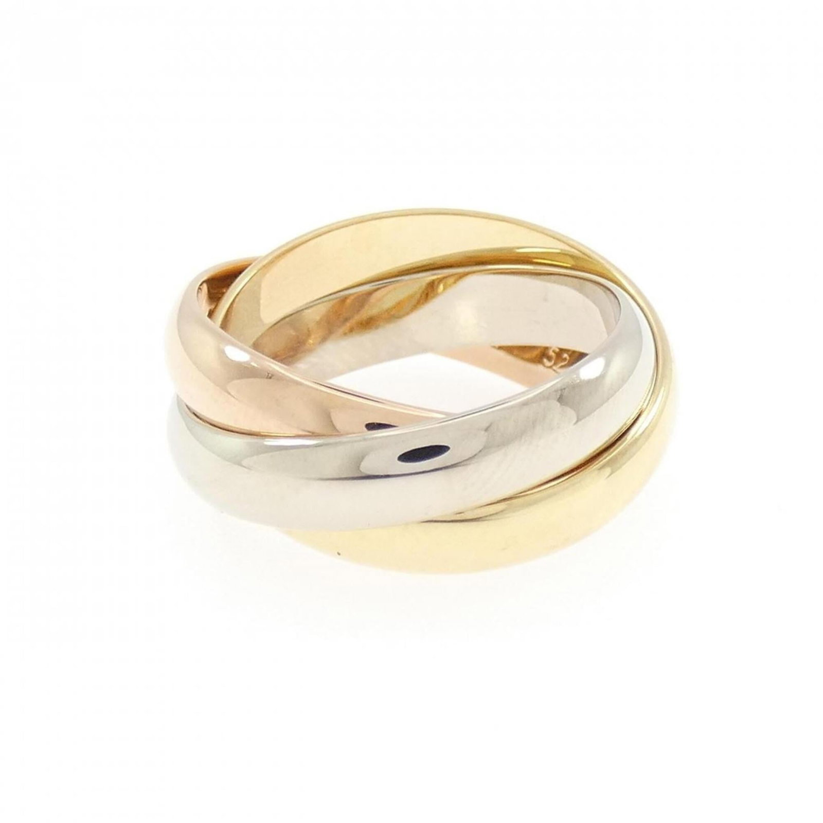 CARTIER Band Ring Pink Gold (18K) White Gold (18K) Yellow Gold (18K): CARTIER Band Ring Pink Gold (18K) White Gold (18K) Yellow Gold (18K) Pink gold, white gold, and yellow gold come together in this elegant Cartier band ring, available in 18K. The item features a 52 US
