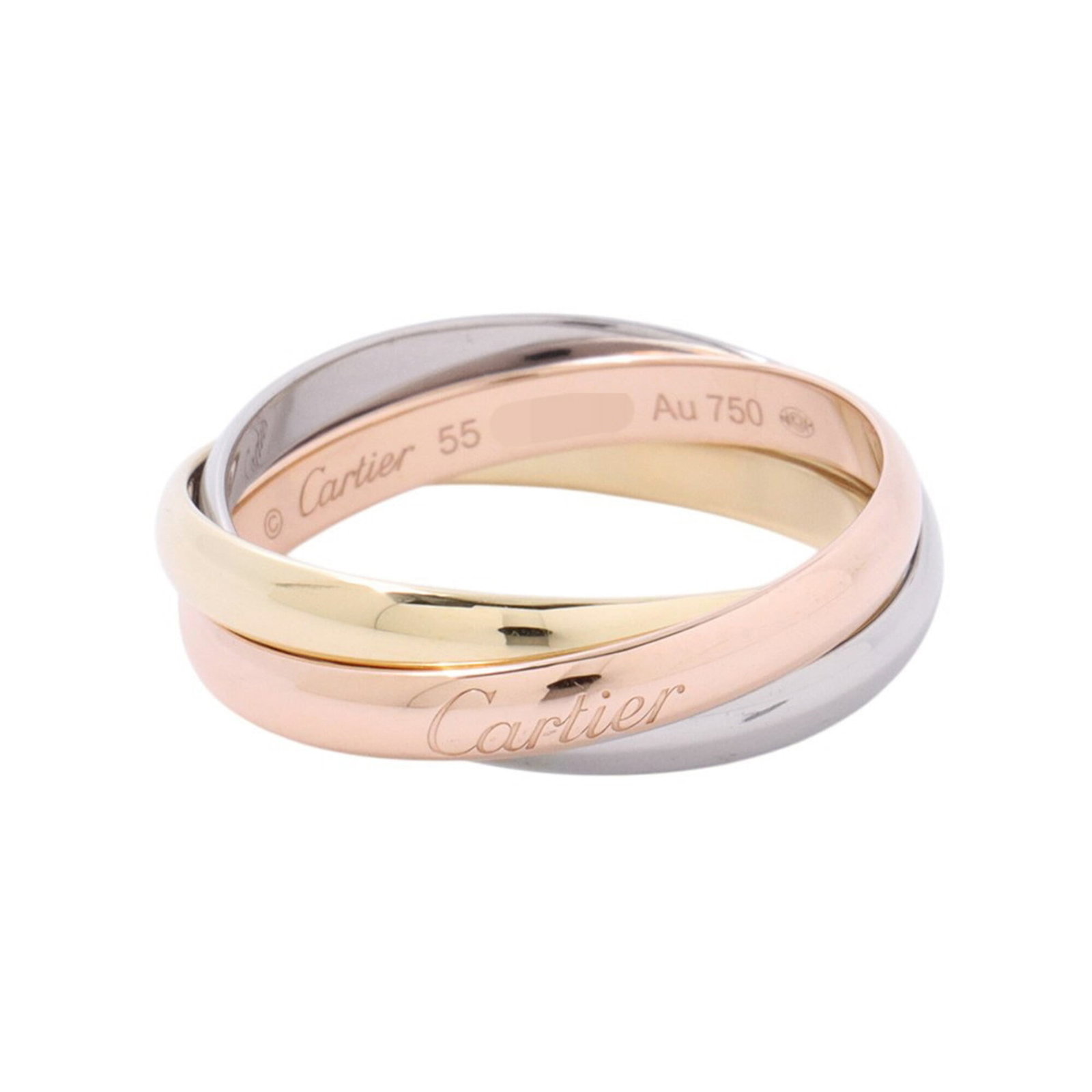 CARTIER Band Ring Pink Gold (18K) White Gold (18K) Yellow Gold (18K): CARTIER Band Ring Pink Gold (18K) White Gold (18K) Yellow Gold (18K) Pink gold, white gold, and yellow gold come together in this elegant Cartier band ring, available in 18K gold. With a very good con