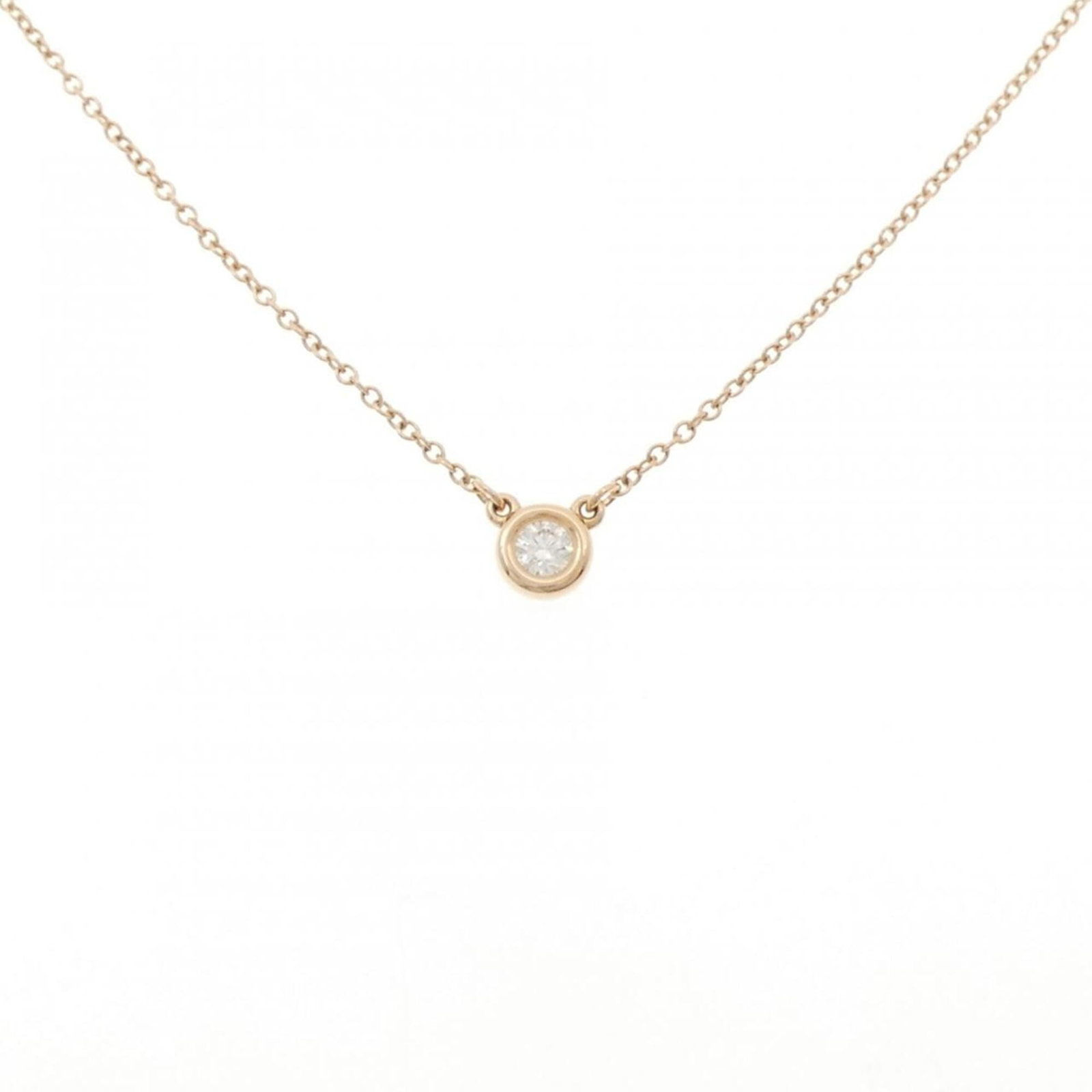 TIFFANY Pink Gold (18K): TIFFANY Pink Gold (18K) Pink gold (18K) Tiffany necklace with a diamond pendant, featuring a 41 cm / 16.14'' circumference and a 5.2mm / 0.2'' pendant size. The necklace is gently used with minor