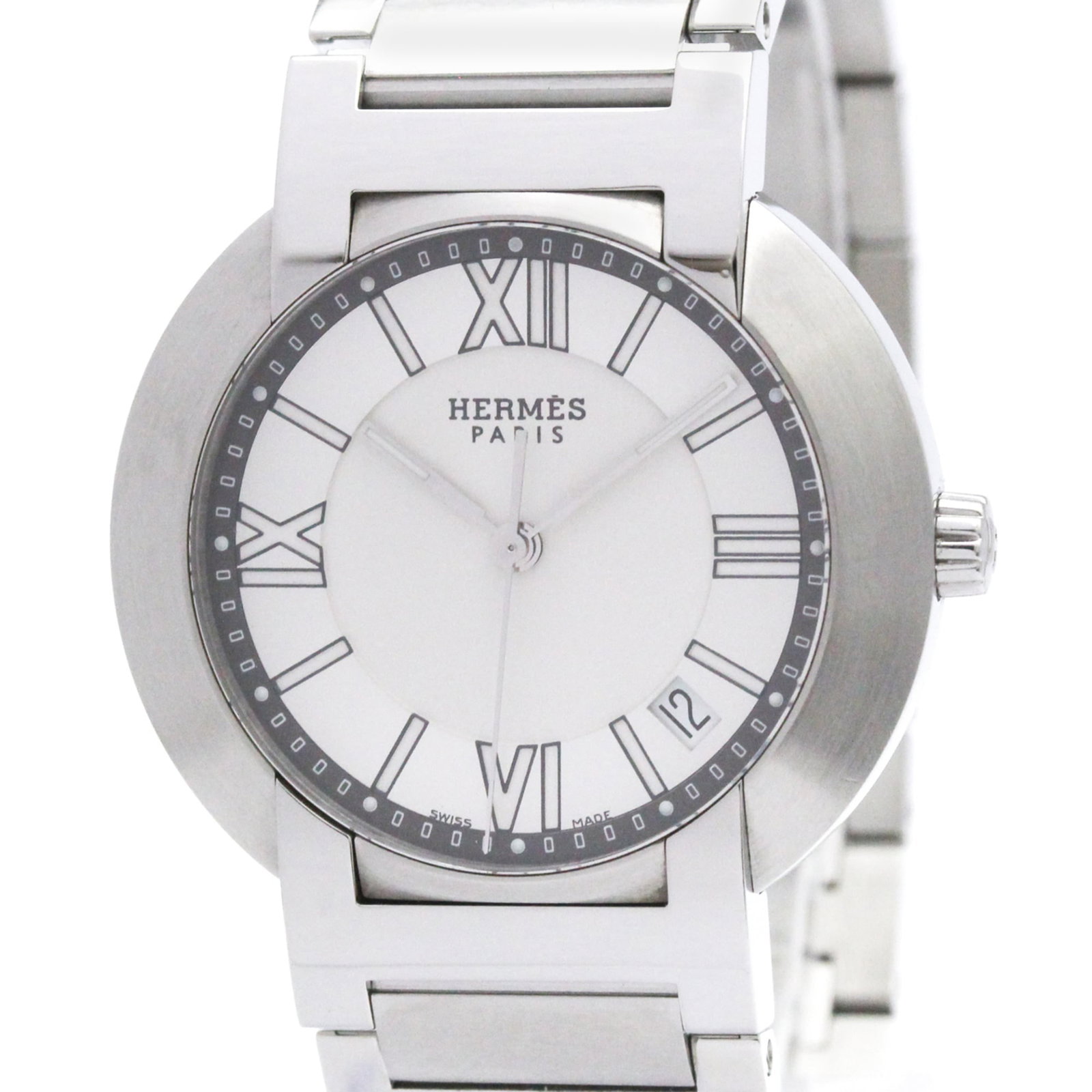 HERMES Wristwatch Stainless Steel: HERMES Wristwatch Stainless Steel Stainless steel case and band, silver dial, and automatic quartz movement make this Hermes Nomade watch a stylish and functional timepiece. With a 36mm diameter and 1