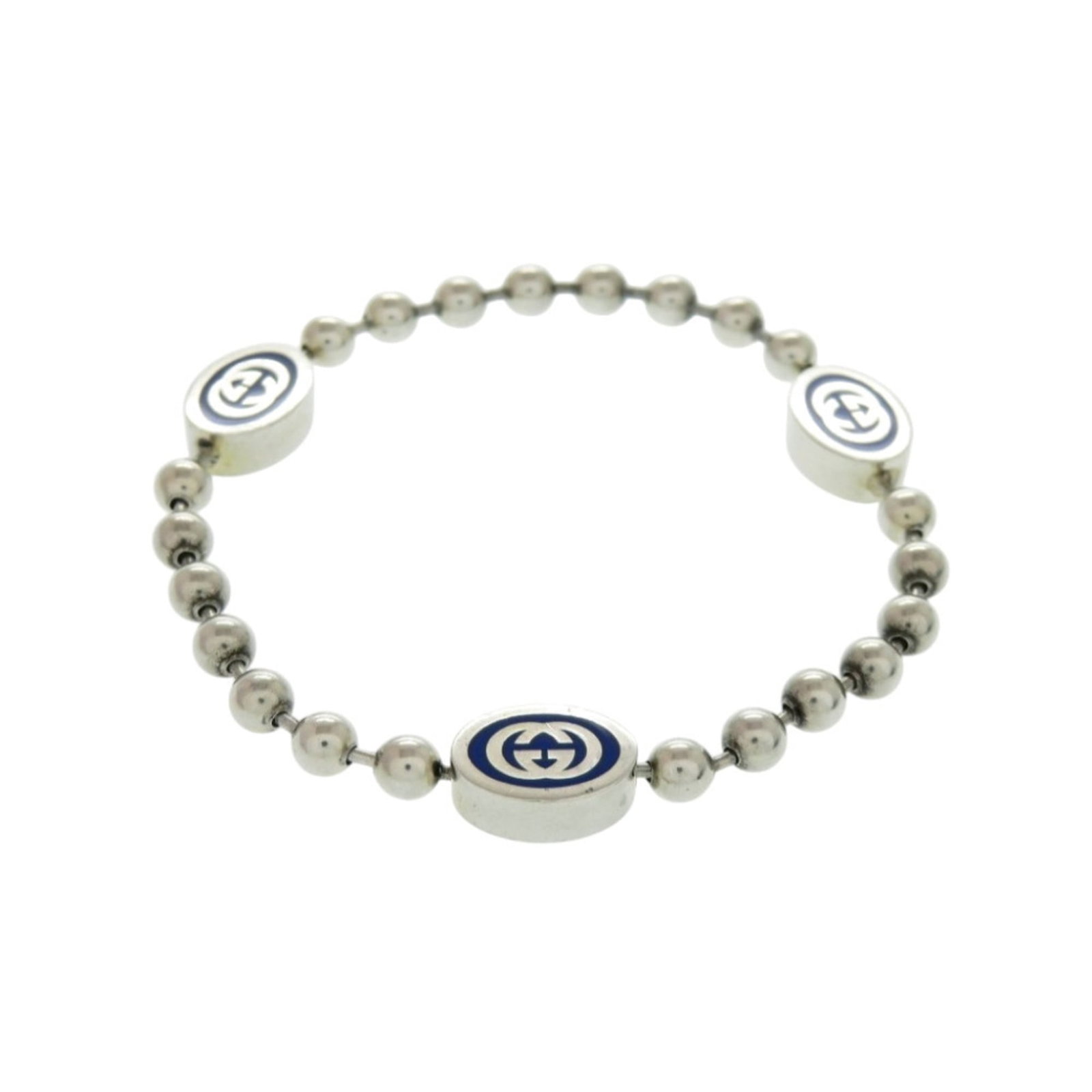GUCCI Charm Bracelet Silver 925: GUCCI Charm Bracelet Silver 925 Silver 925 charm bracelet from Gucci, featuring a blue tone and a sleek design. The bracelet showcases visible scratches and scuffs, but remains fully functional and