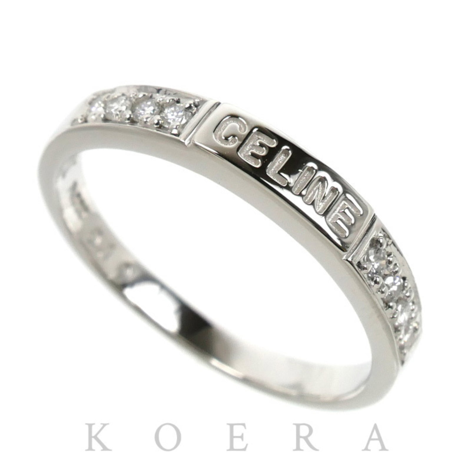 CELINE Band Ring Platinum 900: CELINE Band Ring Platinum 900 Platinum 900 band ring from Celine, featuring a diamond stone and made from high-quality platinum. This ring is a classic style with visible wear and scratches, but