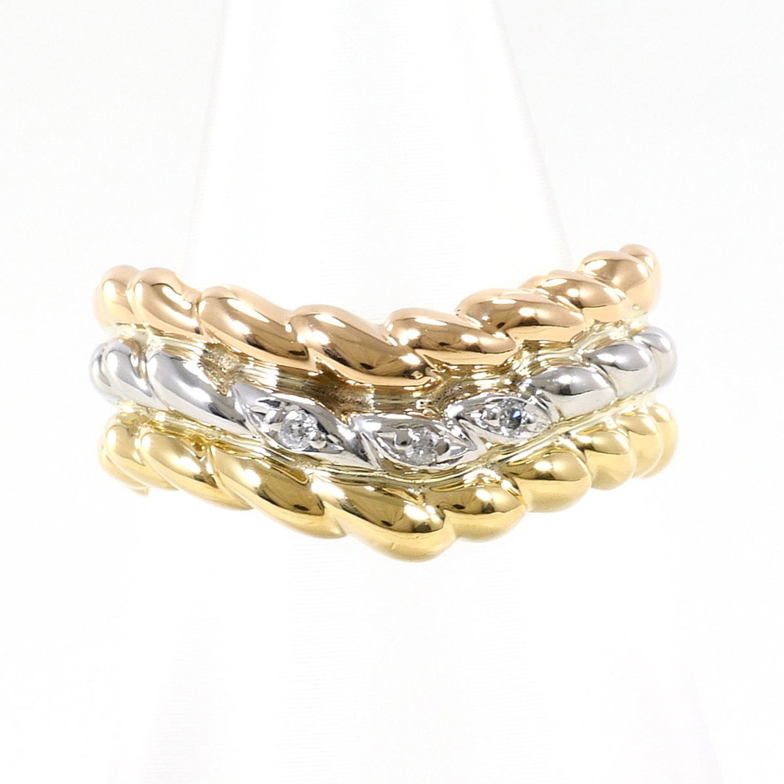 Band Ring Pink Gold (18K) Platinum 900 Yellow Gold (18K): Band Ring Pink Gold (18K) Platinum 900 Yellow Gold (18K) Pink gold, Platinum, and Yellow gold come together in this elegant 18K band ring, featuring a 0.15ct diamond. The ring boasts a slender 7mm