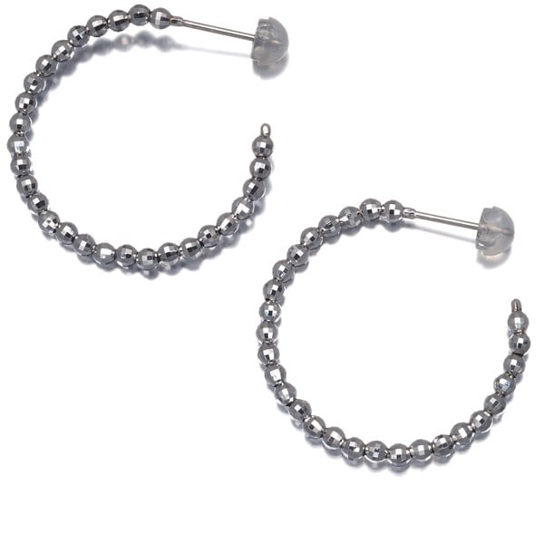 Hoop Mirror Ball Earrings 18K 750 White Gold: Hoop Mirror Ball Earrings 18K 750 White Gold 18k white gold hoop earrings with a sleek, modern design, crafted from high-quality 750 gold wire. The delicate 2.5mm thickness and precise 28.5 x 28.5 x
