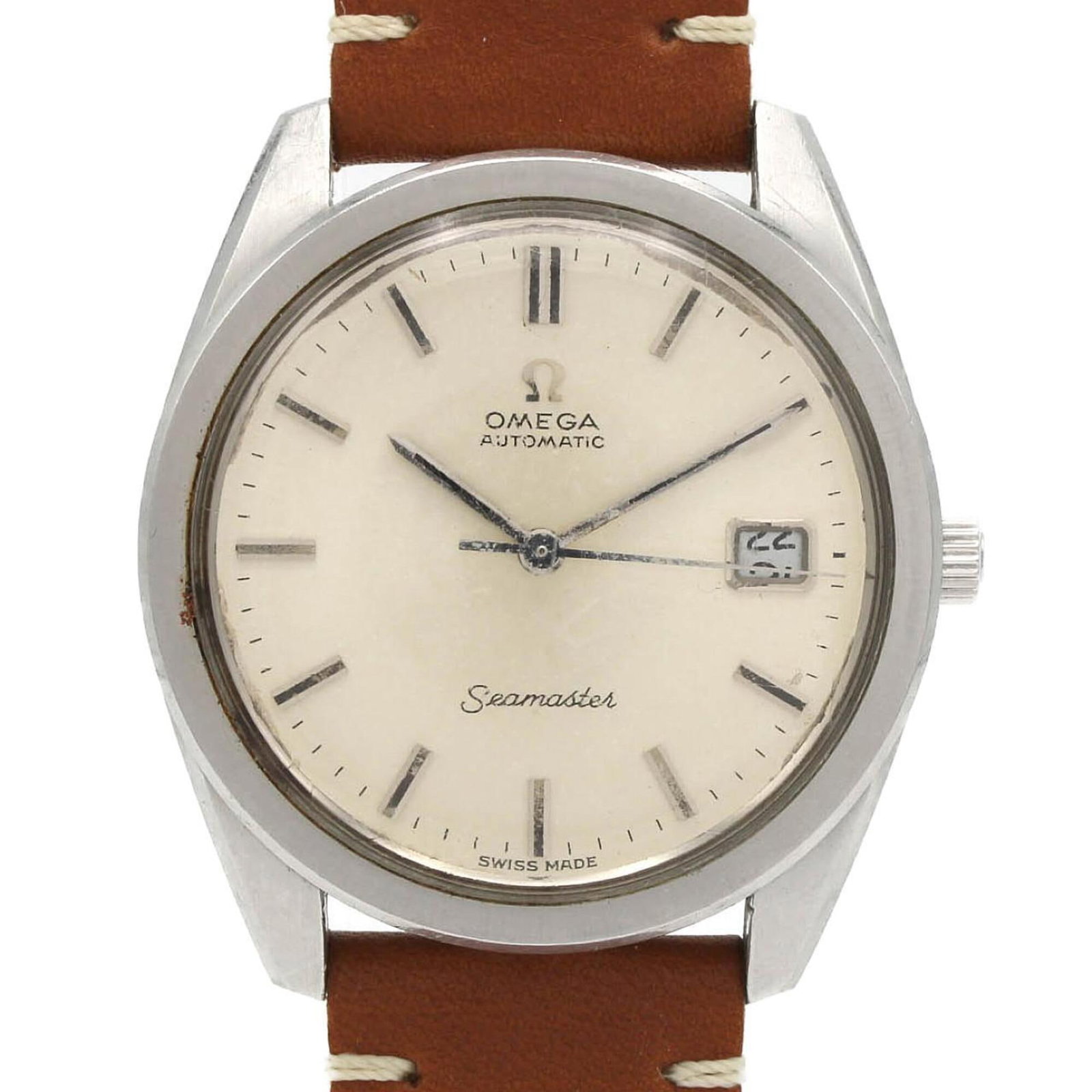 OMEGA Wristwatch Stainless Steel: OMEGA Wristwatch Stainless Steel Stainless steel case, silver dial, and self-winding automatic movement make this Omega wristwatch a functional timepiece. The 36mm case size and good used condition wi