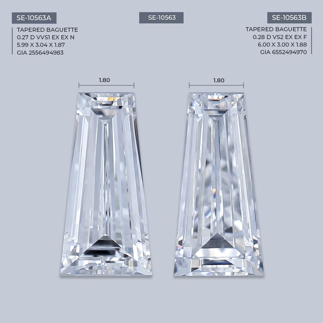 GIA Tapered Baguette 0.27ct D VVS1 - Loose Natural Diamond: GIA Tapered Baguette 0.27ct D VVS1 - Loose Natural Diamond GIA-certified, this loose natural diamond boasts exceptional clarity and color, with a VVS1 grade and D color. Its EX polish and symmetry