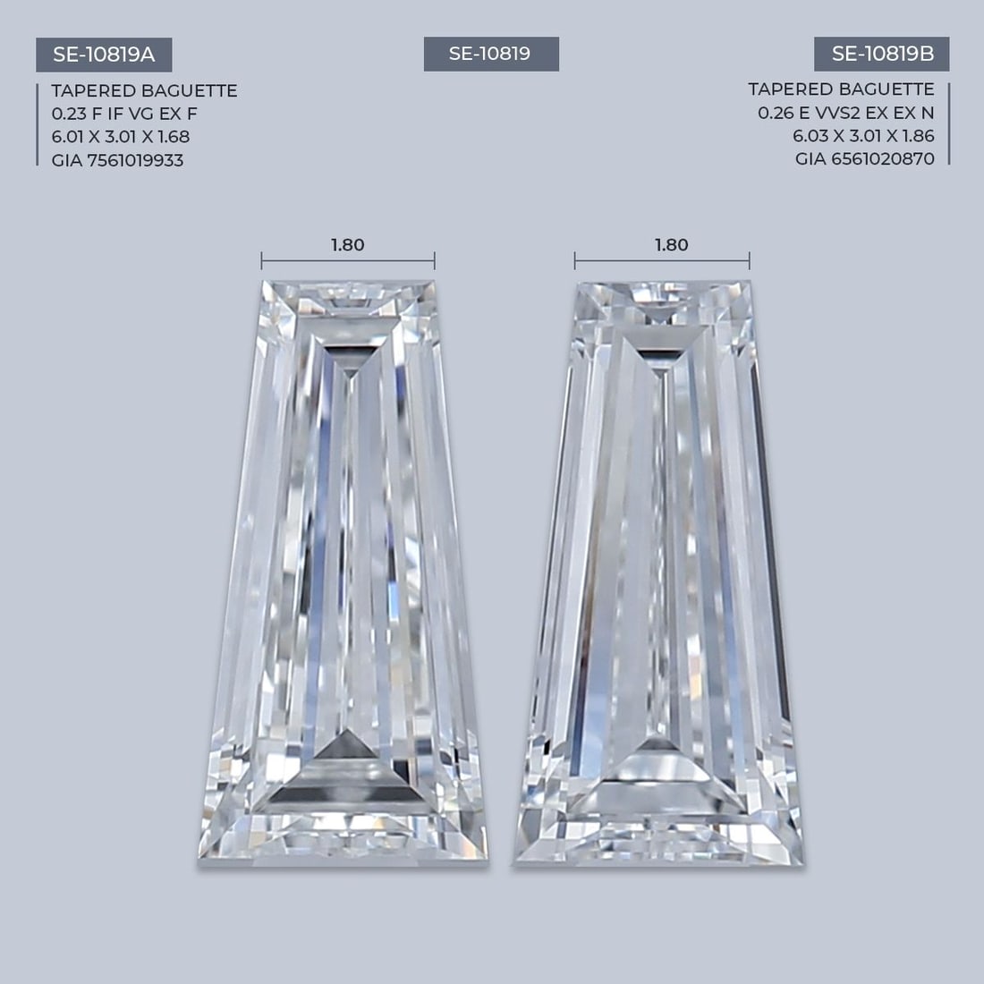GIA Tapered Baguette 0.23ct F IF - Loose Natural Diamond: GIA Tapered Baguette 0.23ct F IF - Loose Natural Diamond 0.23ct F IF diamond, certified by the Gemological Institute of America (GIA), boasts exceptional clarity and color. This loose, natural