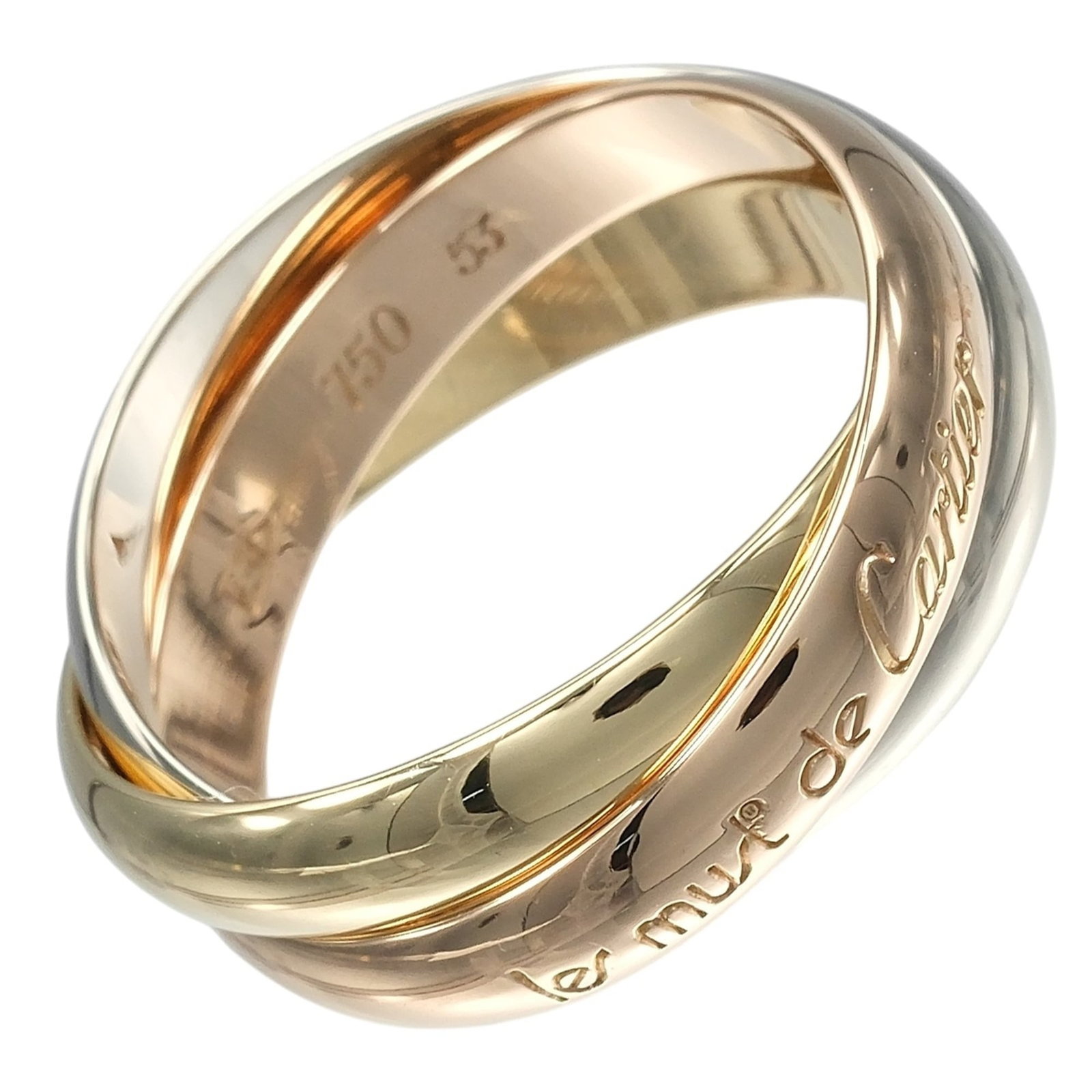 CARTIER Band Ring Pink Gold (18K) White Gold (18K) Yellow Gold (18K): CARTIER Band Ring Pink Gold (18K) White Gold (18K) Yellow Gold (18K) Pink gold, white gold, and yellow gold come together in this elegant Cartier band ring, showcasing the beauty of 18K gold in three 