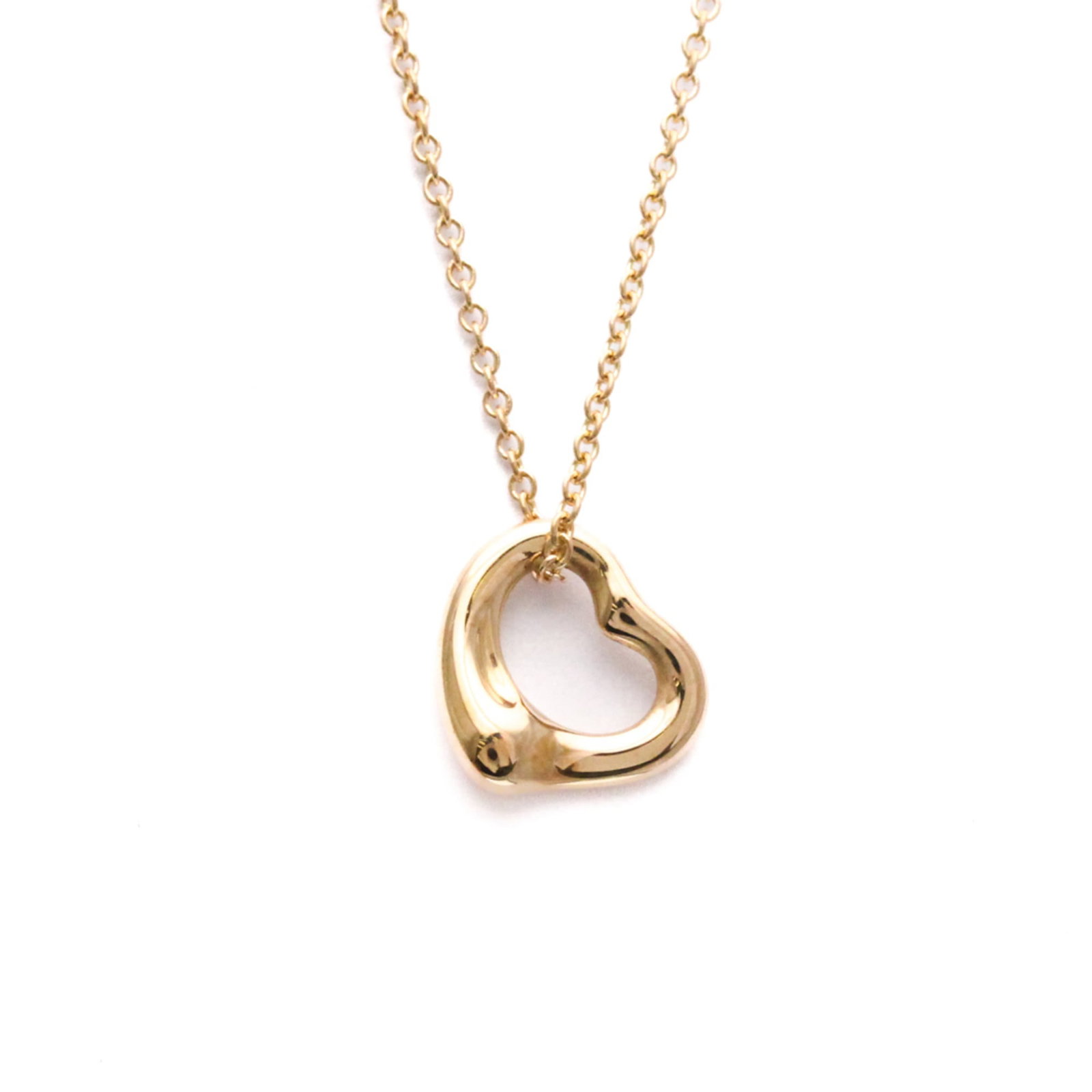 TIFFANY Pink Gold (18K): TIFFANY Pink Gold (18K) Pink gold (18K) pendant necklace with an 11mm x 11mm open heart design, crafted from 18K gold, is a stylish fashion accessory. This gently used necklace comes with a 41 cm chai