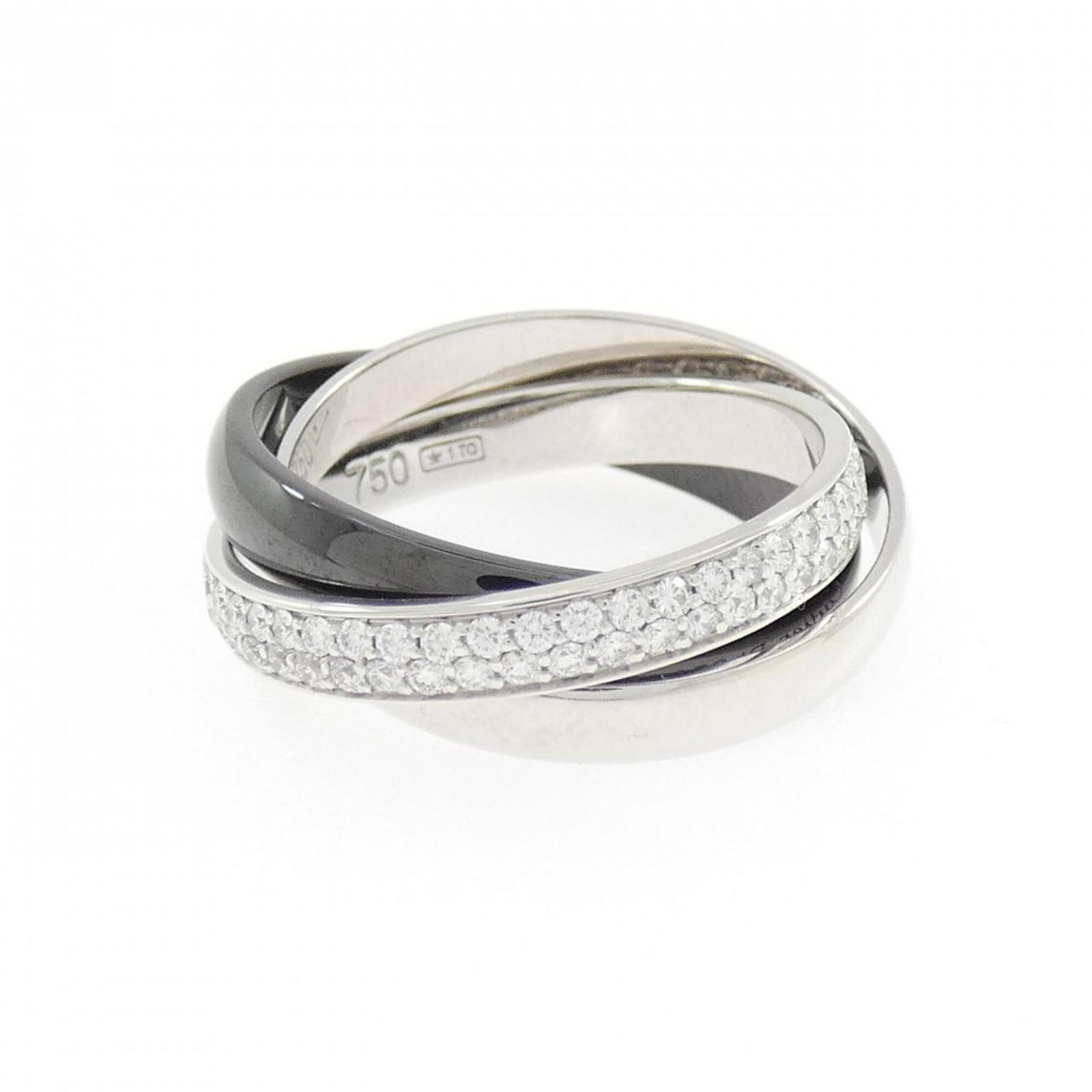 CARTIER Band Ring Ceramic Platinum 950 White Gold (18K): CARTIER Band Ring Ceramic Platinum 950 White Gold (18K) Ceramic, Platinum 950, and White gold (18K) come together in this elegant Cartier band ring, featuring a diamond stone. The item is a gently use