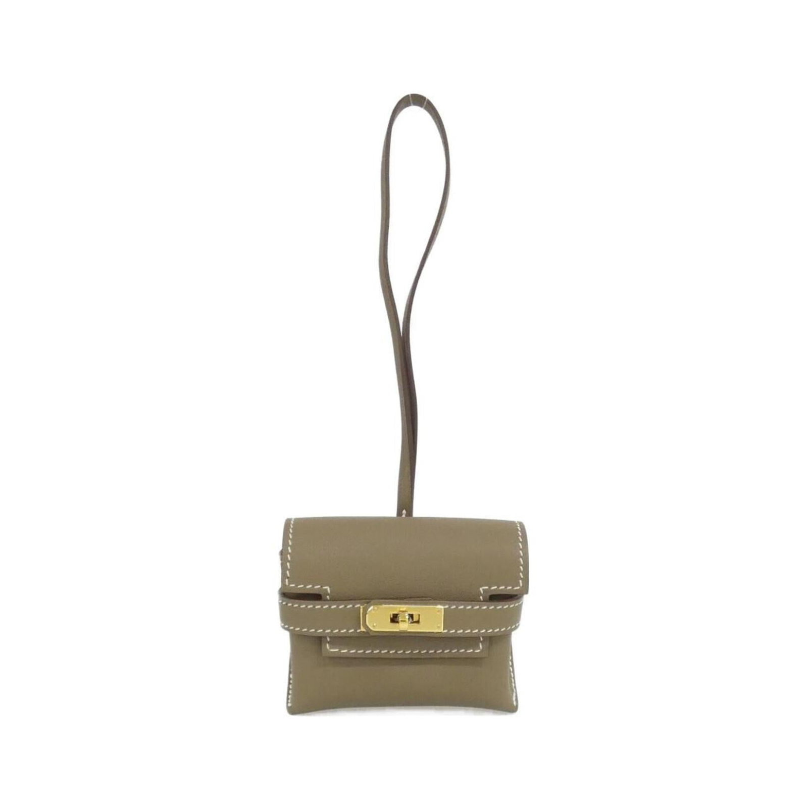 HERMES Handbag Charm Swift Leather: HERMES Handbag Charm Swift Leather Swift Leather Handbag Charm from Hermes, featuring a classic design in beige and etoupe gray, adds a touch of elegance to any outfit. Made from high-quality swift le