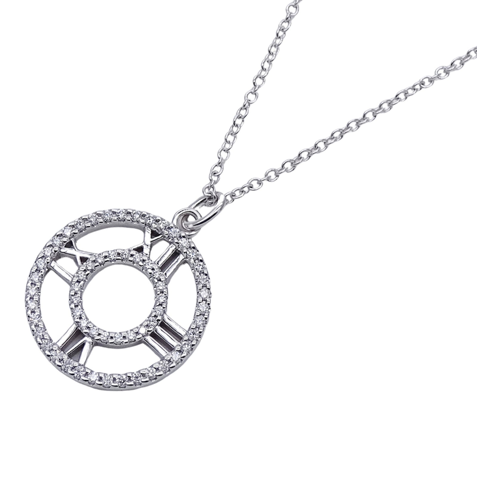 TIFFANY White Gold: TIFFANY White Gold Tiffany's Atlas necklace boasts a stunning 3.8g diamond set in white gold, adding a touch of elegance to any outfit. The necklace's 41 cm length and 14.6mm width make it a