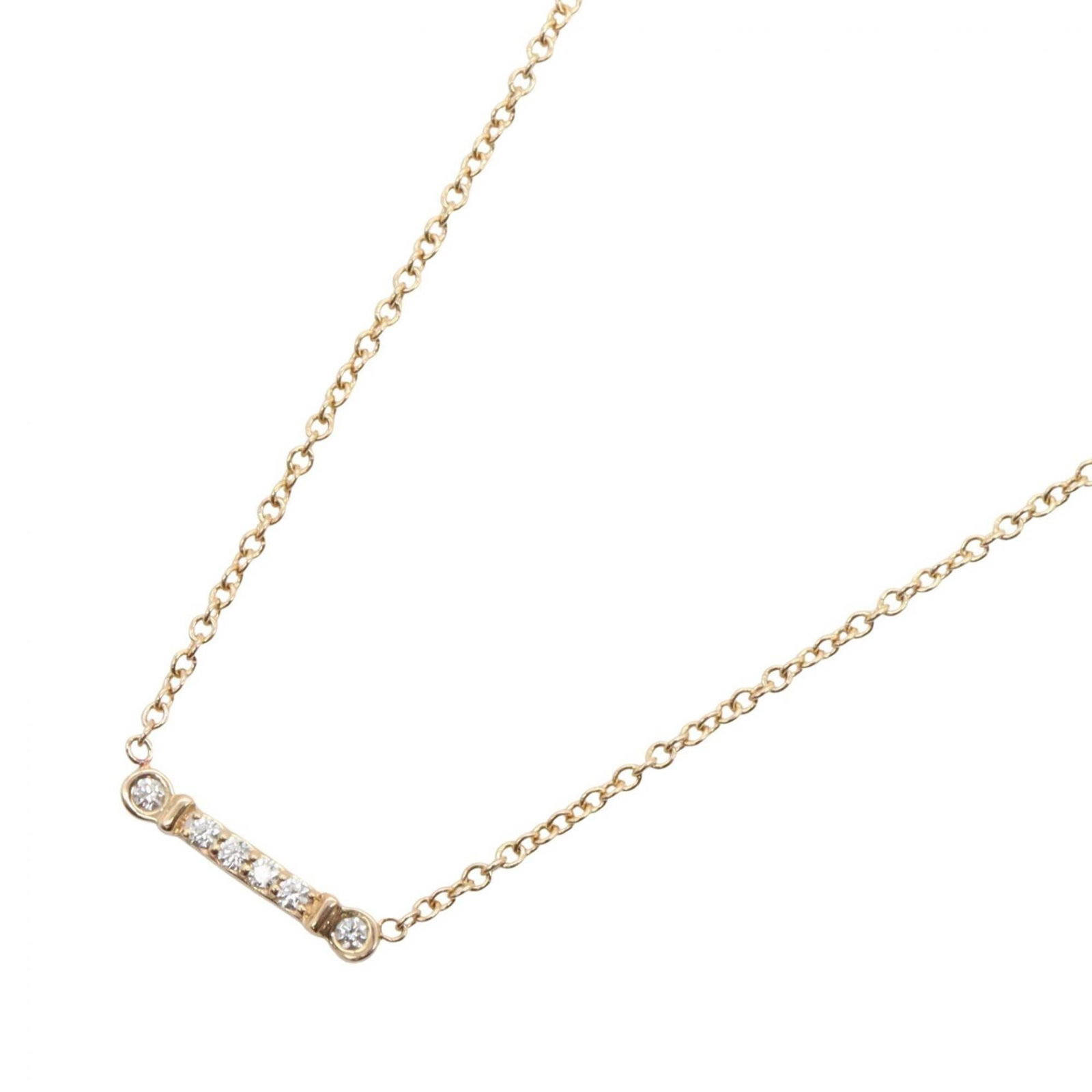 TIFFANY Pink Gold (18K): TIFFANY Pink Gold (18K) Pink gold (18K) necklace with a clear, gold diamond pendant, crafted in a timeless Tiffany design. The 42 cm / 16.53'' necklace features a 2mm x 12mm diamond pendant, adding a 