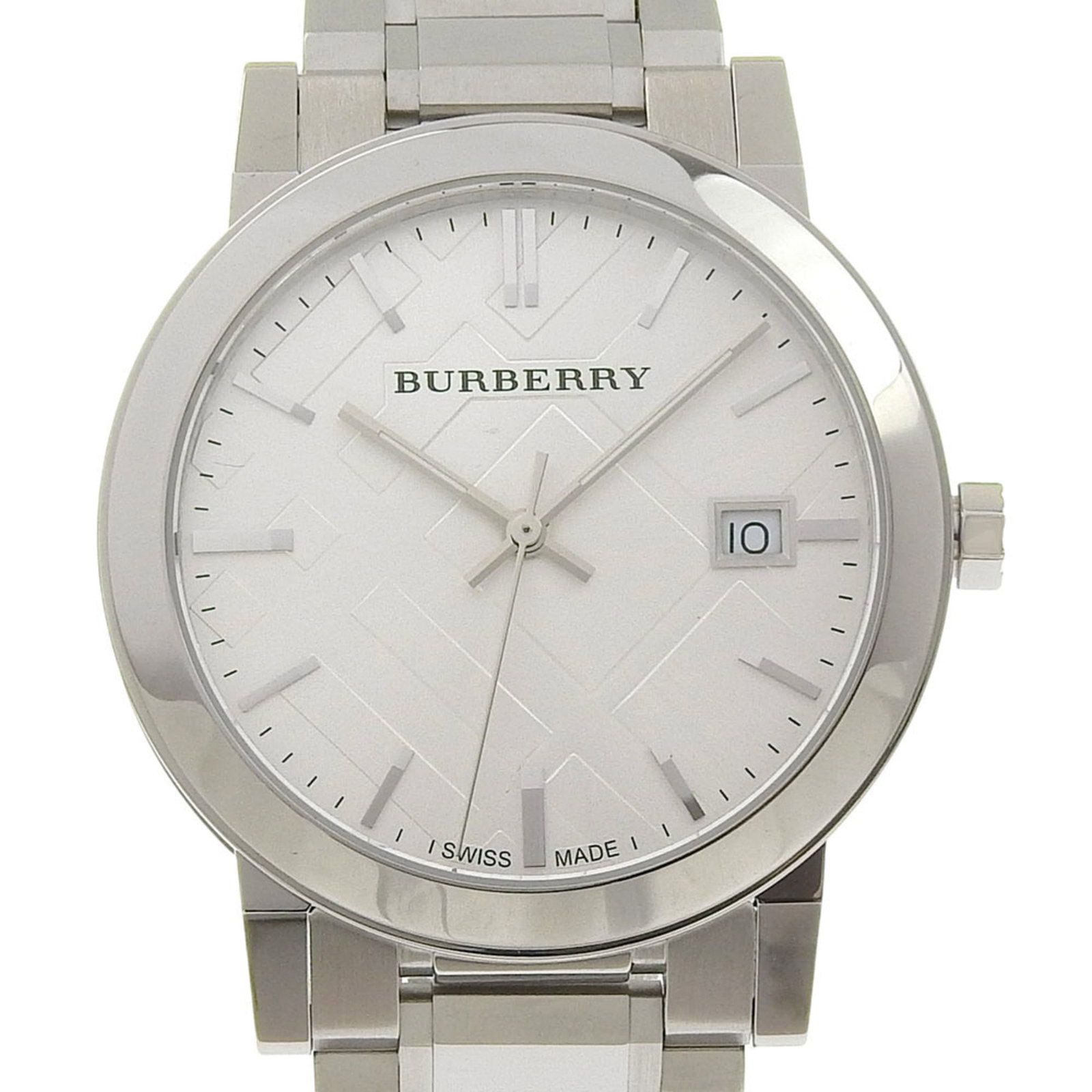 BURBERRY Wristwatch Stainless Steel: BURBERRY Wristwatch Stainless Steel Stainless steel case and band, a sleek and modern design, complements the silver dial of this Burberry MPN BU9000 wristwatch. The quartz movement ensures reliable