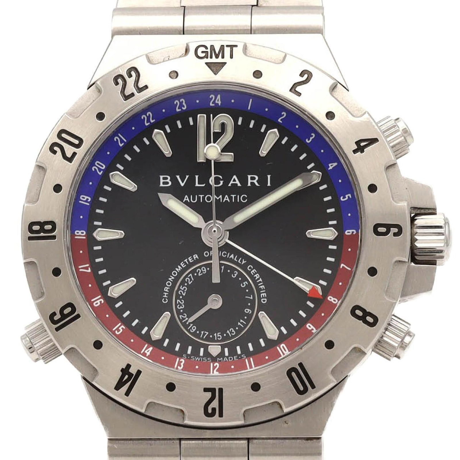 BVLGARI Wristwatch Stainless Steel: BVLGARI Wristwatch Stainless Steel BVLGARI GMT40S/GMT40SSD Stainless Steel Wristwatch - A Timeless ClassicStainless steel case and band, black dial, and self-winding automatic movement make this