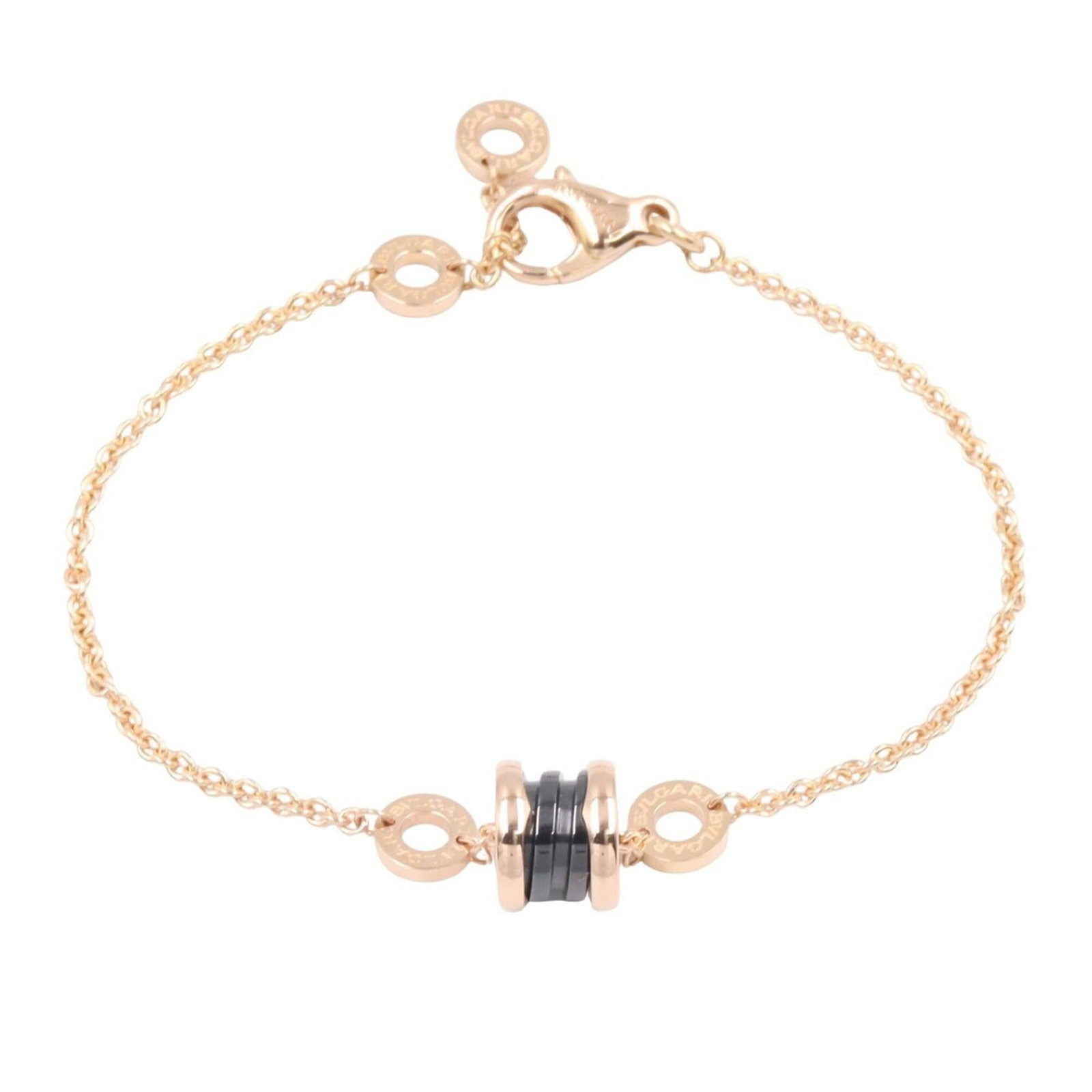 BVLGARI Charm Bracelet Ceramic Pink Gold (18K): BVLGARI Charm Bracelet Ceramic Pink Gold (18K) Ceramic Pink Gold (18K) Charm Bracelet from Bvlgari, featuring a unique black and gold design. This 17.5cm / 6.88'' long charm bracelet is made from high