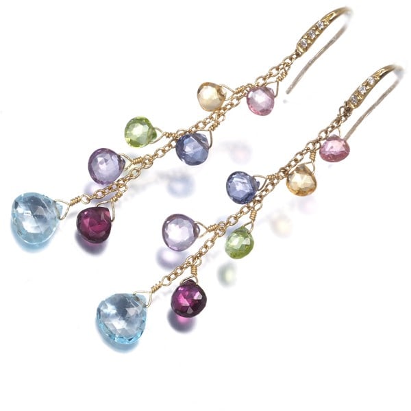 Marco Bicego Earrings Mixed Gemstone & Diamond Paradise 18K Yg: Marco Bicego Earrings Mixed Gemstone & Diamond Paradise 18K Yg 18k yellow gold Paradise earrings showcase a vibrant mix of natural gemstones, including topaz, garnet, amethyst, peridot, tourmaline,