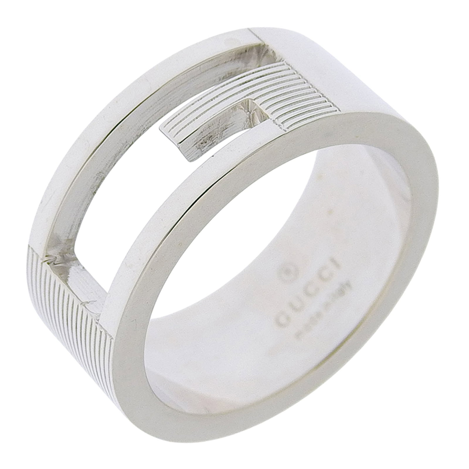 GUCCI Band Ring: GUCCI Band Ring Silver925 Gucci Band Ring for sale. This unisex band ring features a silver metal construction with a width of 8mm and an inner diameter of 16mm, showcasing the iconic Gucci brand. The