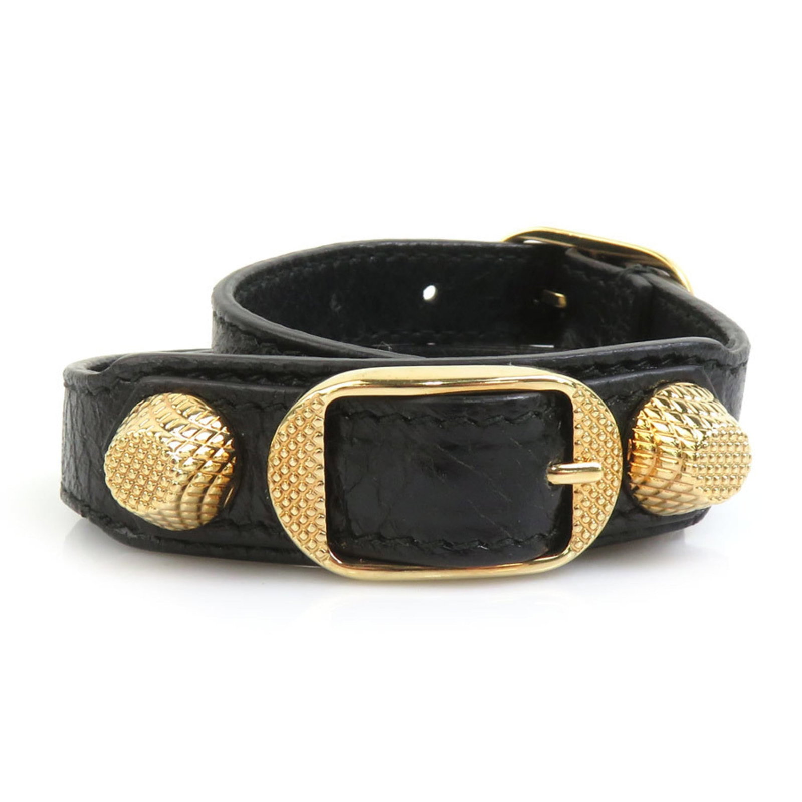 BALENCIAGA Charm Bracelet Leather: BALENCIAGA Charm Bracelet Leather Black leather charm bracelet from Balenciaga, featuring a 16cm length and 1.4cm width, with minor signs of wear and small scratches or light marks. The item is in ver
