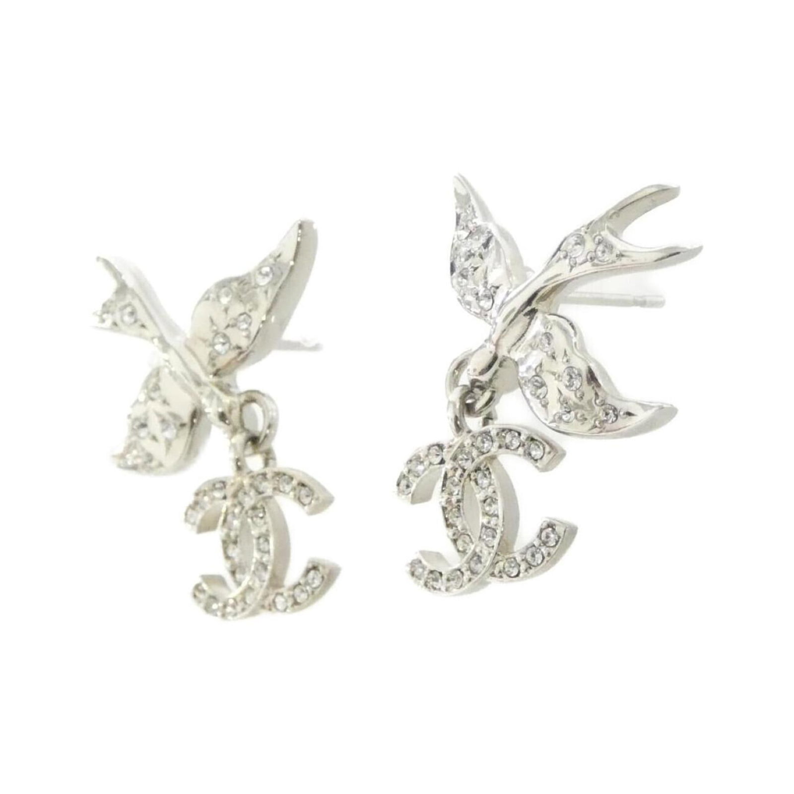 CHANEL Stud Earrings Clear Silver - 2
