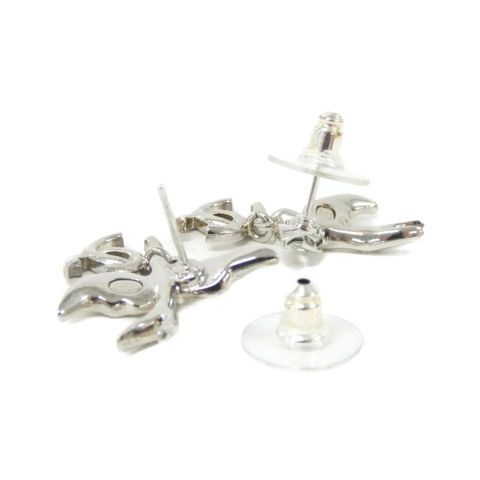 CHANEL Stud Earrings Clear Silver - 3