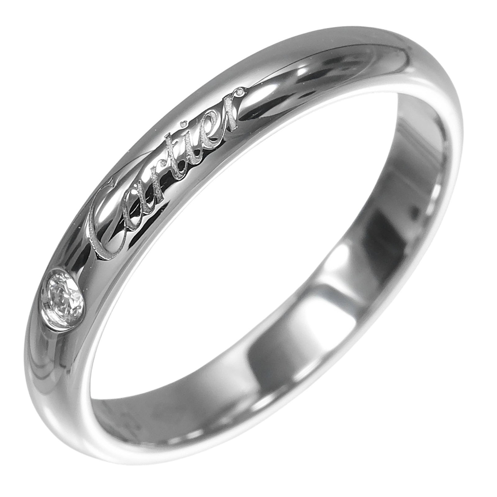 CARTIER Band Ring Platinum 950: CARTIER Band Ring Platinum 950 Platinum 950 Cartier Band Ring with Diamond Stone, in excellent condition, features a striking platinum band and a diamond accent. This like-new used ring boasts a