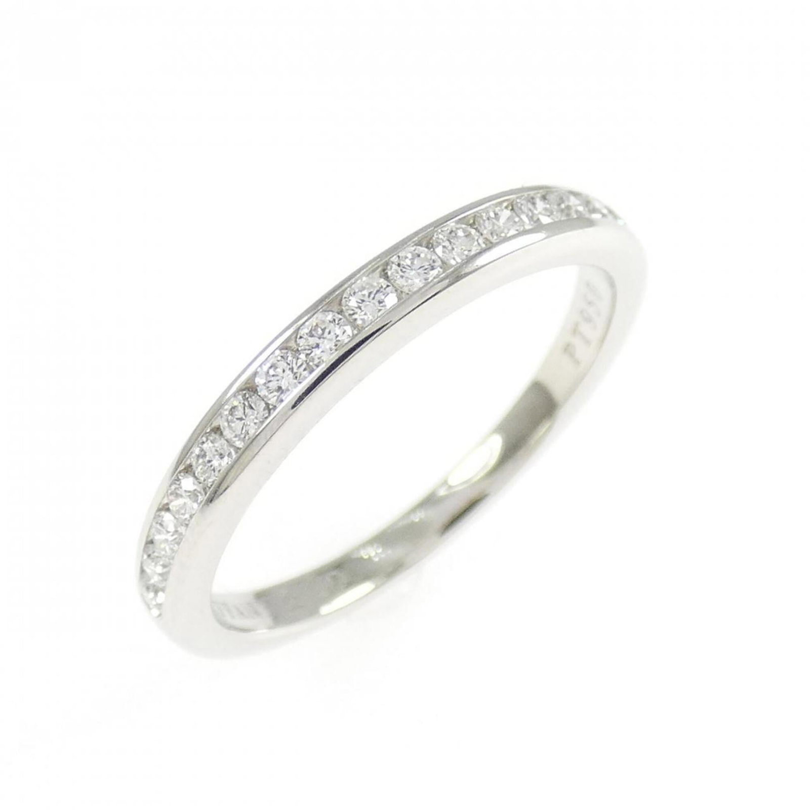 TIFFANY Band Ring Platinum 950: TIFFANY Band Ring Platinum 950 Platinum 950 Tiffany Band Ring with Diamond Stone. Gently used, this band ring features a diamond stone set in platinum, with a US size 4 fit. Minor signs of wear are