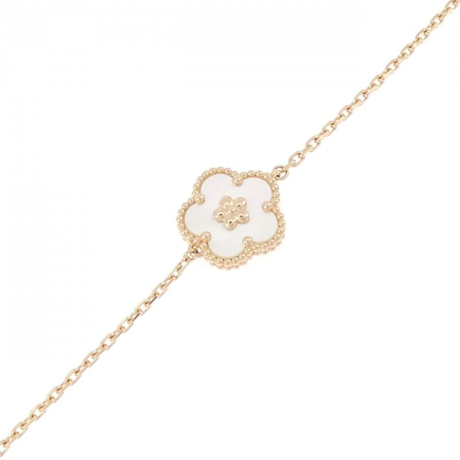 VAN CLEEF & ARPELS Charm Bracelet Pink Gold (18K): VAN CLEEF & ARPELS Charm Bracelet Pink Gold (18K) Pink gold (18K) charm bracelet from Van Cleef & Arpels, featuring a delicate 16cm-17cm length and mother of pearl stone, gently used with minor signs