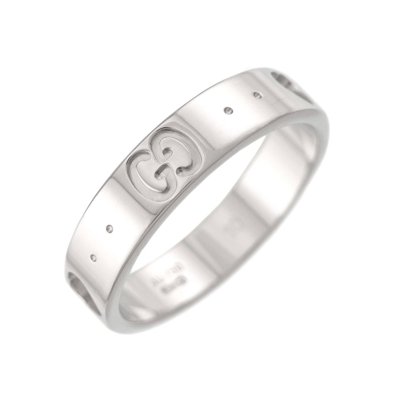 GUCCI Band Ring White Gold (18K): GUCCI Band Ring White Gold (18K) White gold (18K) band ring from Gucci, a stylish accessory for everyday wear. This like new used ring features a sleek design and is made from high-quality white