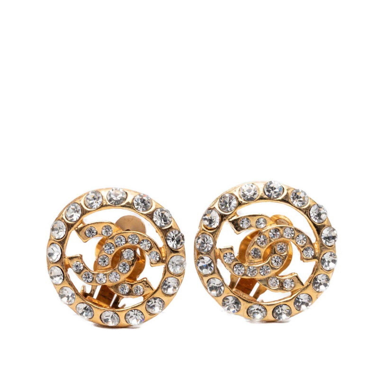 CHANEL Clip Earrings Gold Plating Rhinestone: CHANEL Clip Earrings Gold Plating Rhinestone Gold plating and rhinestone details give these Chanel clip earrings a touch of luxury. Made from gold plating and adorned with rhinestones, these earrings