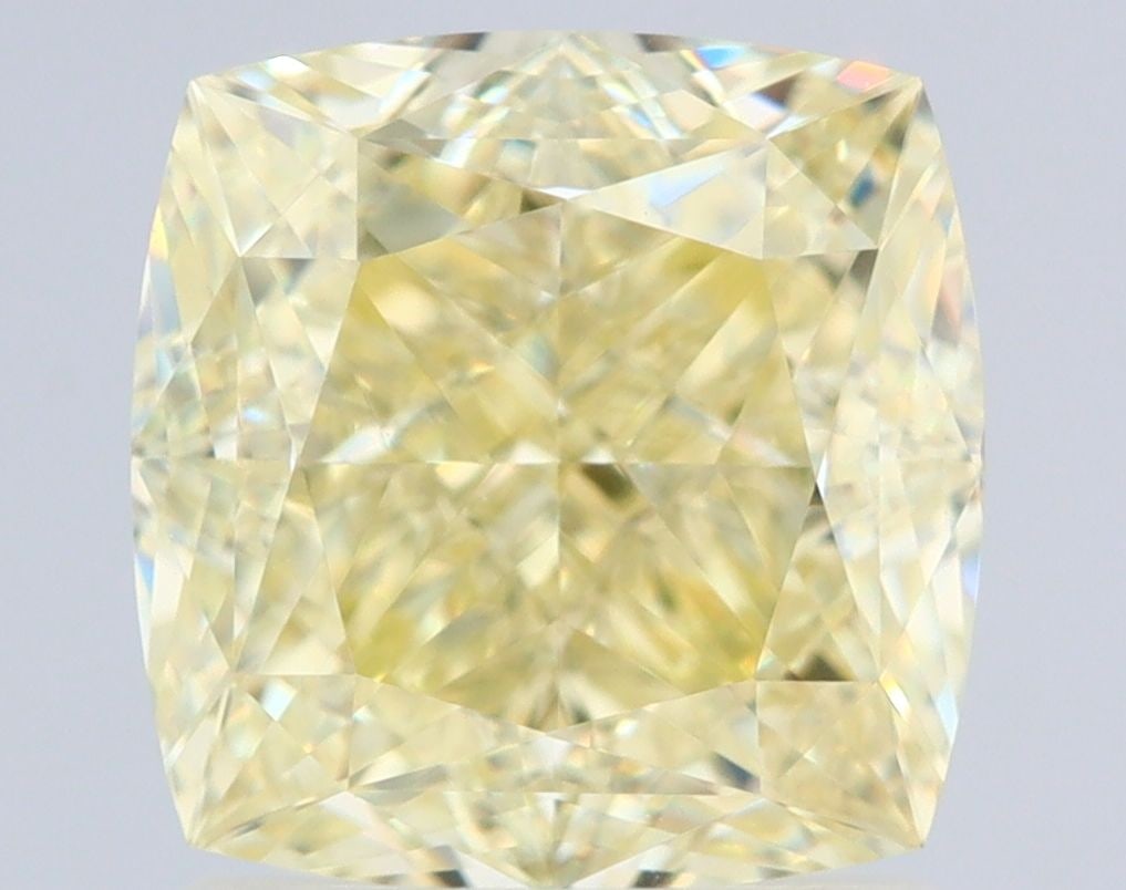 GIA Cushion Brilliant 2.02ct Fancy Light Yellow VVS1 - Loose Natural Diamond: GIA Cushion Brilliant 2.02ct Fancy Light Yellow VVS1 - Loose Natural Diamond GIA-certified, this 2.02ct Fancy Light Yellow VVS1 diamond boasts exceptional clarity and a vibrant, sunny hue. Its EX