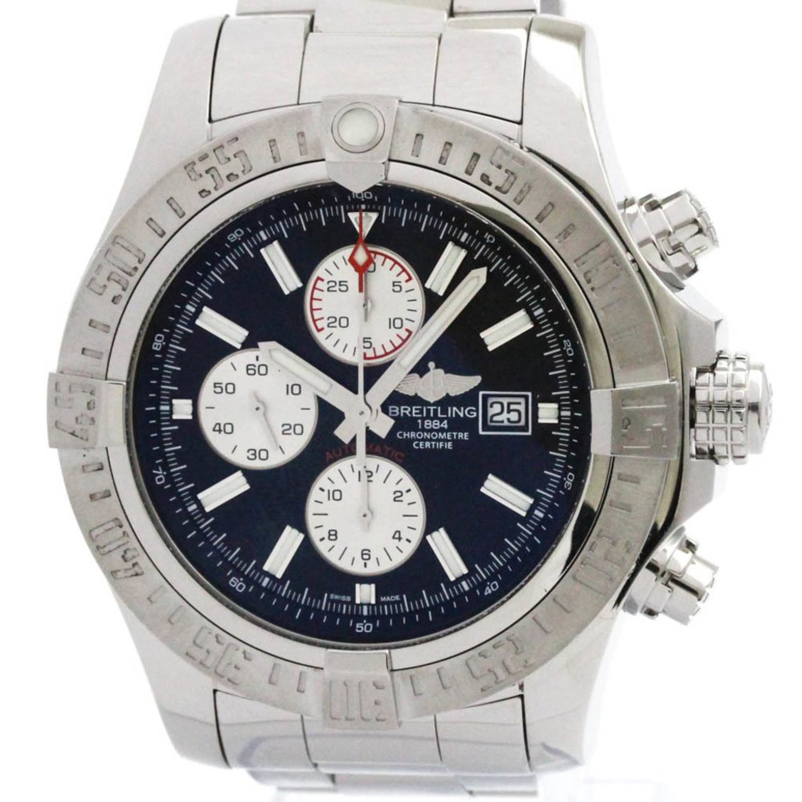 BREITLING Wristwatch Stainless Steel: BREITLING Wristwatch Stainless Steel Stainless steel case and band, a sleek and sporty design, make this Breitling Avenger wristwatch a stylish accessory. With a self-winding automatic movement and ch