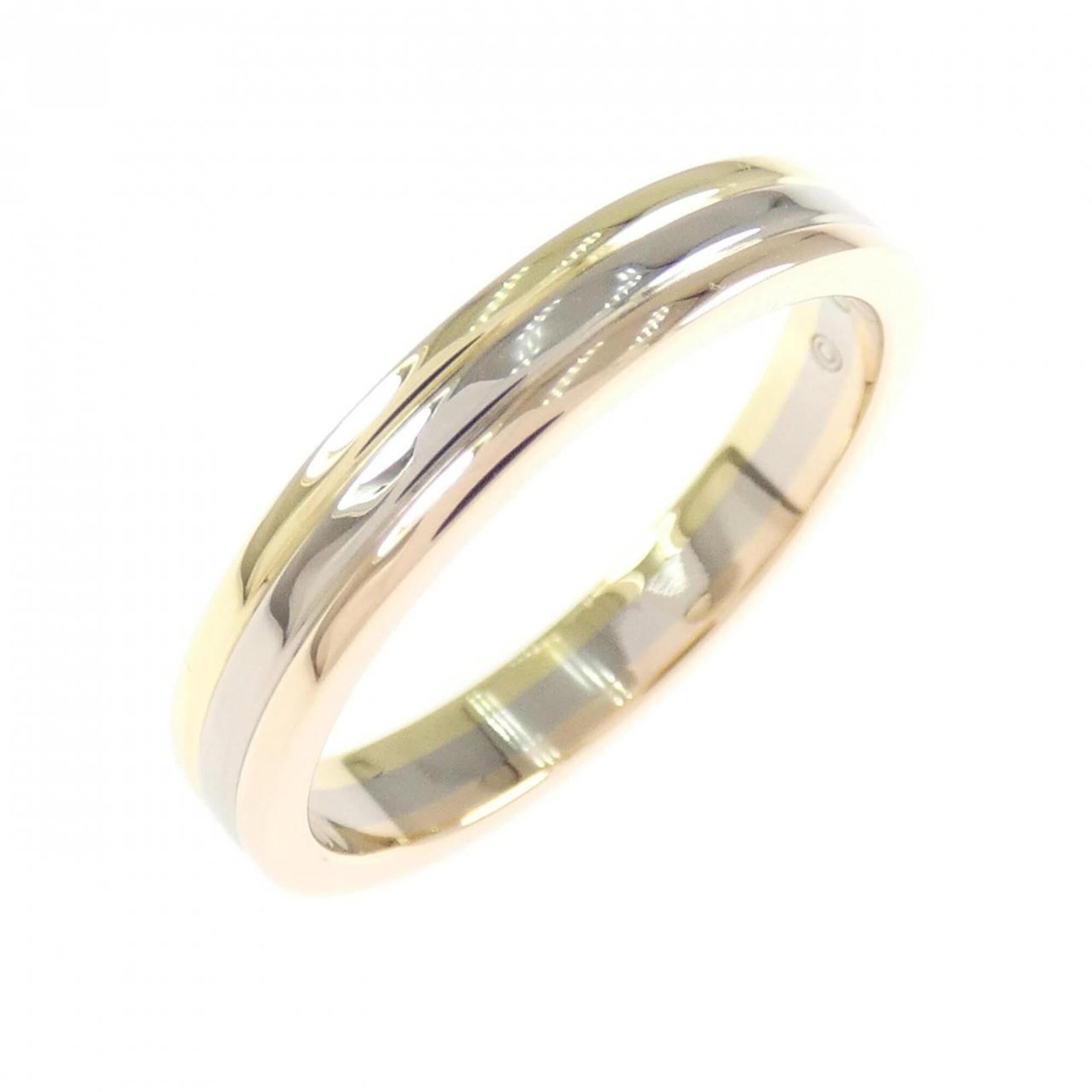 CARTIER Band Ring Pink Gold (18K) White Gold (18K) Yellow Gold (18K): CARTIER Band Ring Pink Gold (18K) White Gold (18K) Yellow Gold (18K) Pink gold, white gold, and yellow gold come together in this elegant band ring from Cartier, a masterful blend of 18K metals. The